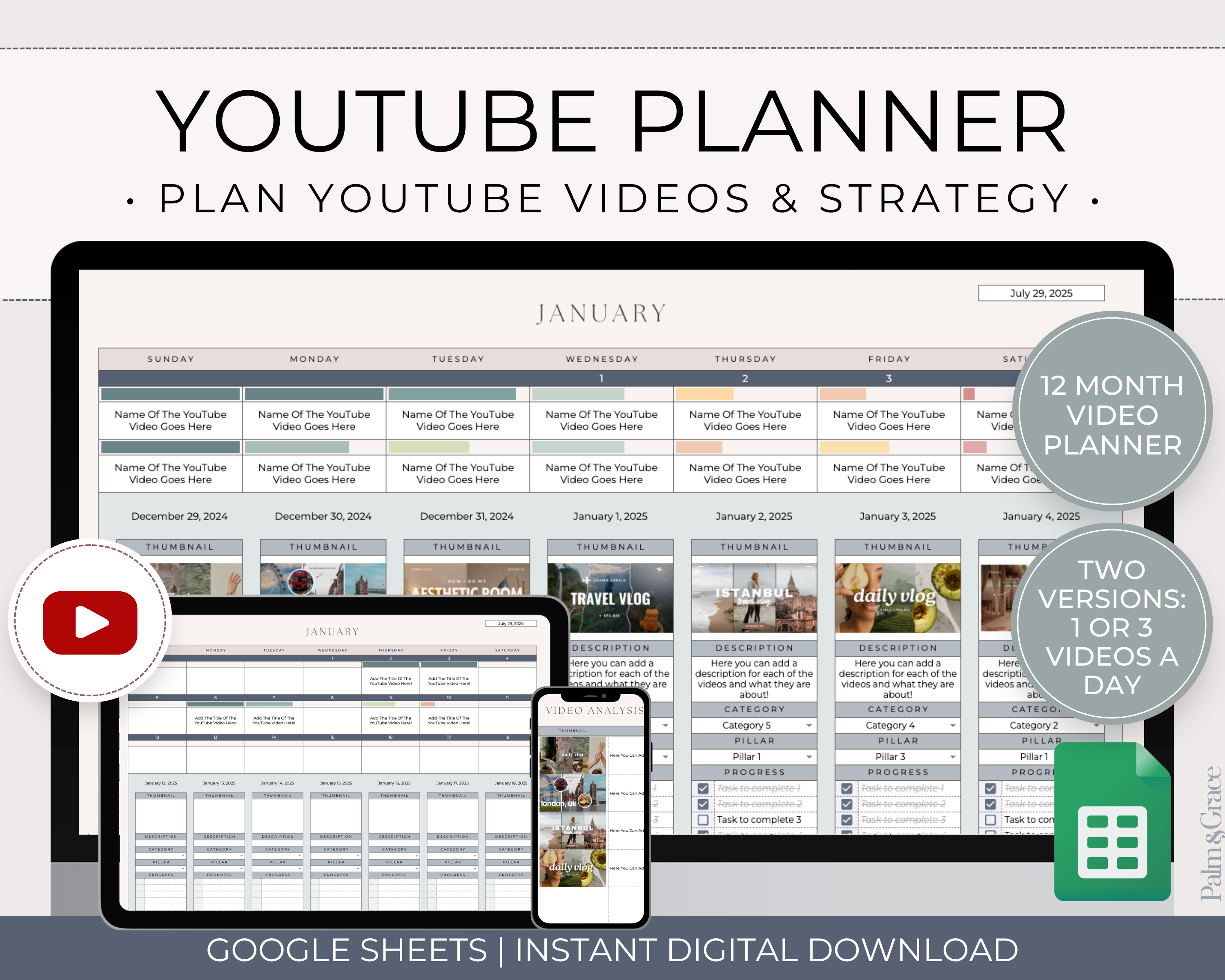 YouTube planner spreadsheet