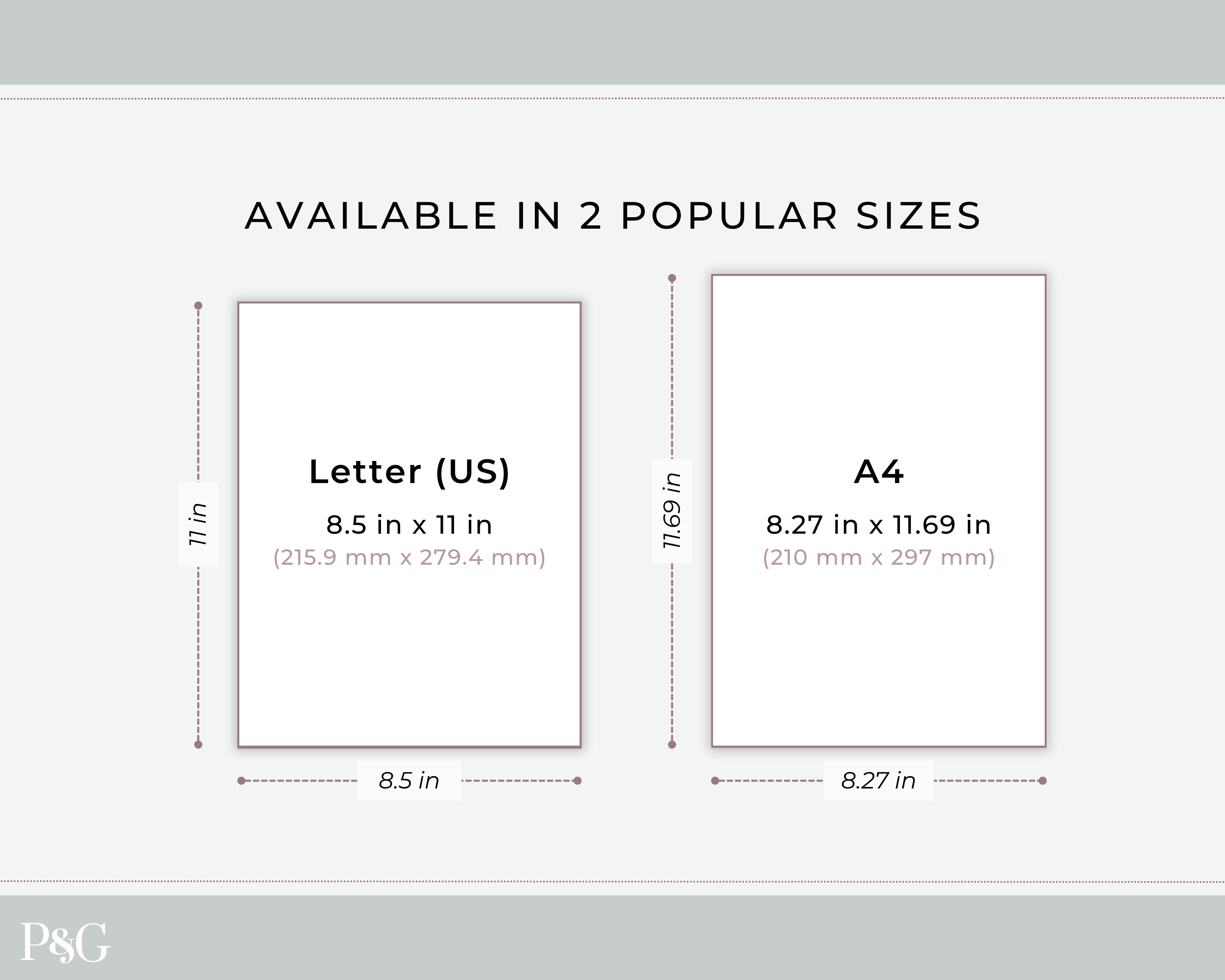 A size comparison graphic showing two paper sizes: Letter (US) at 8.5 in x 11 in and A4 at 8.