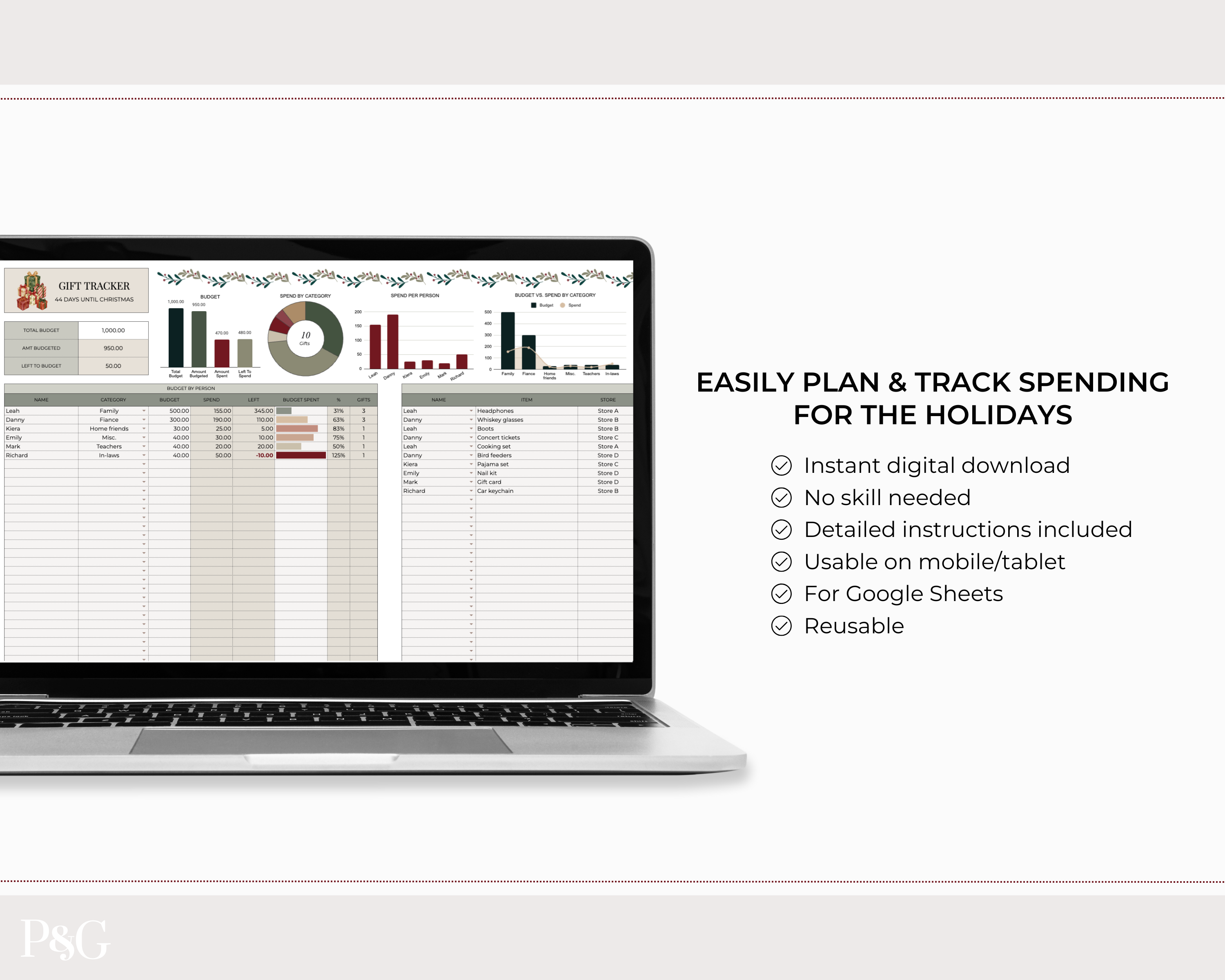 Christmas Planner Spreadsheet Template for Google Sheets