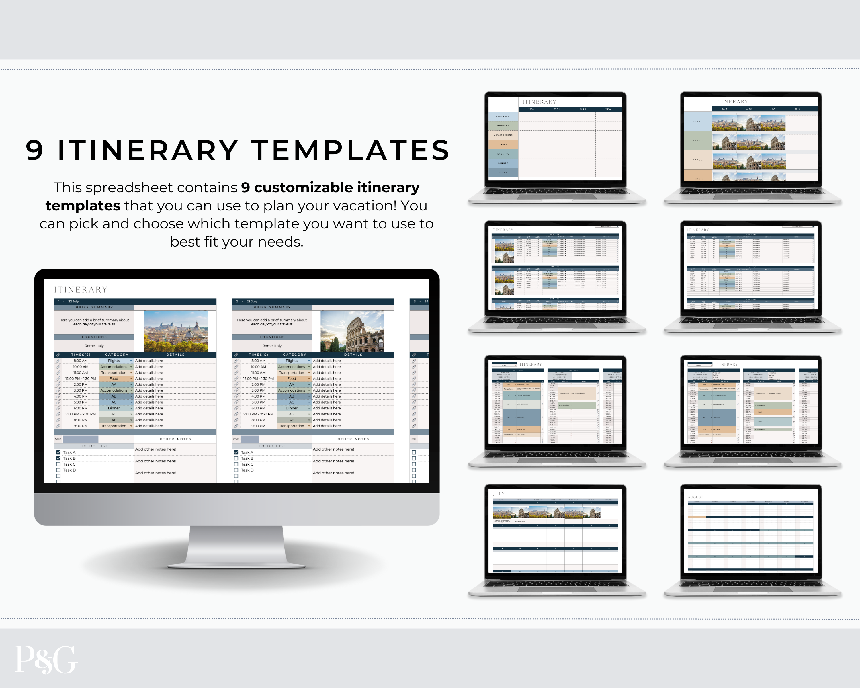 Travel Itinerary Templates for Google Sheets (Commercial Multi-Client License)