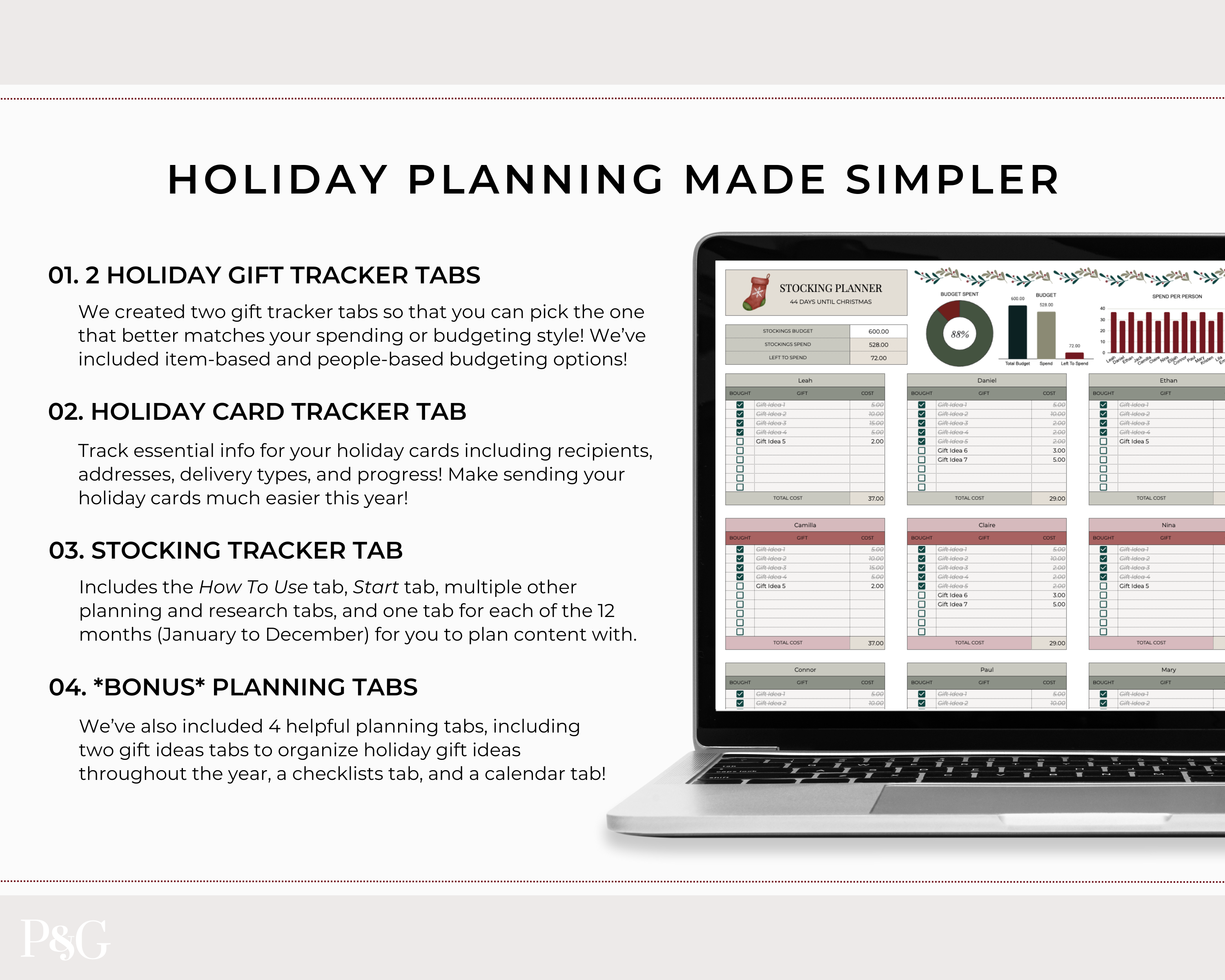 Christmas Planner Spreadsheet Template for Google Sheets