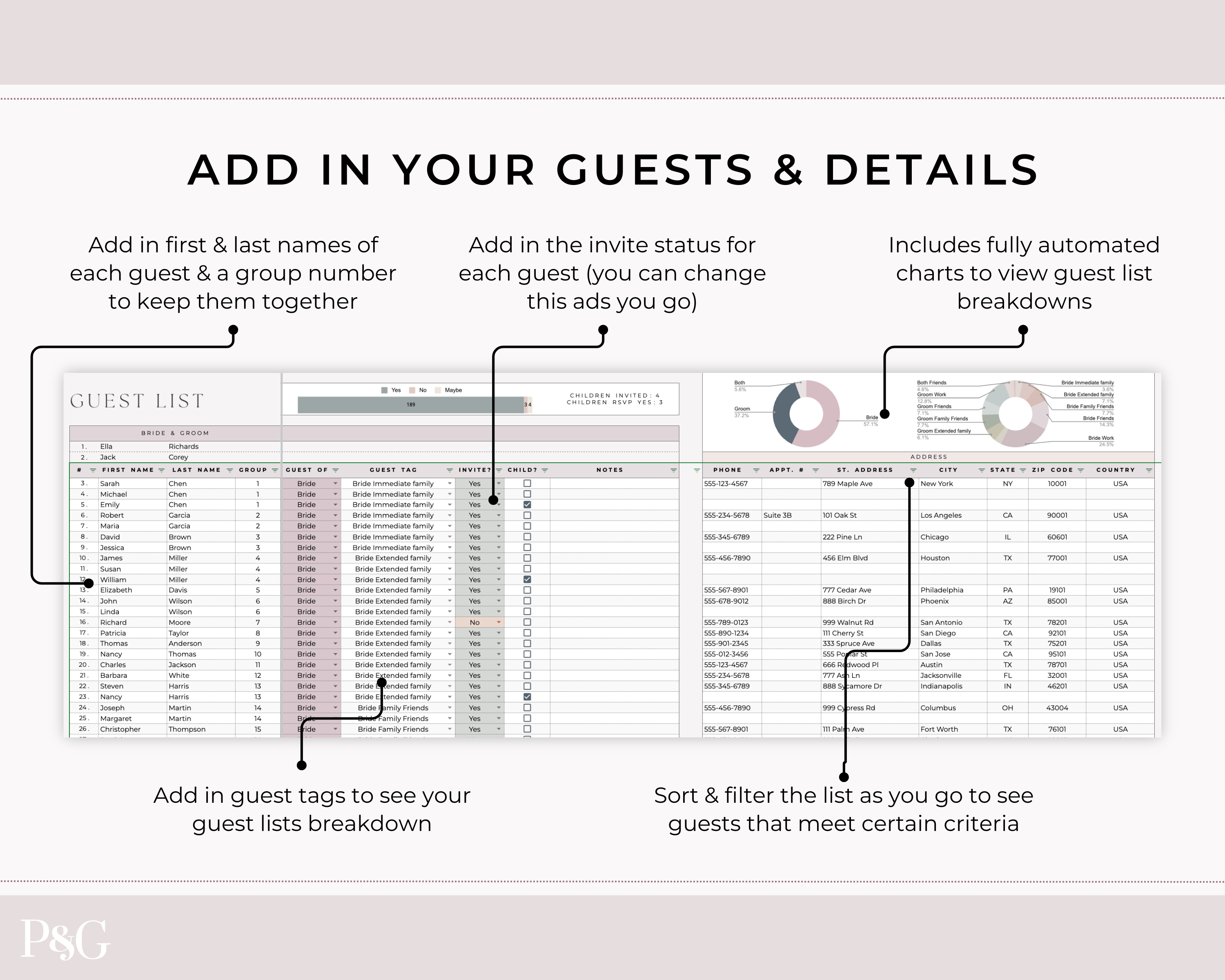 Wedding Guest List Spreadsheet Template for Google Sheets