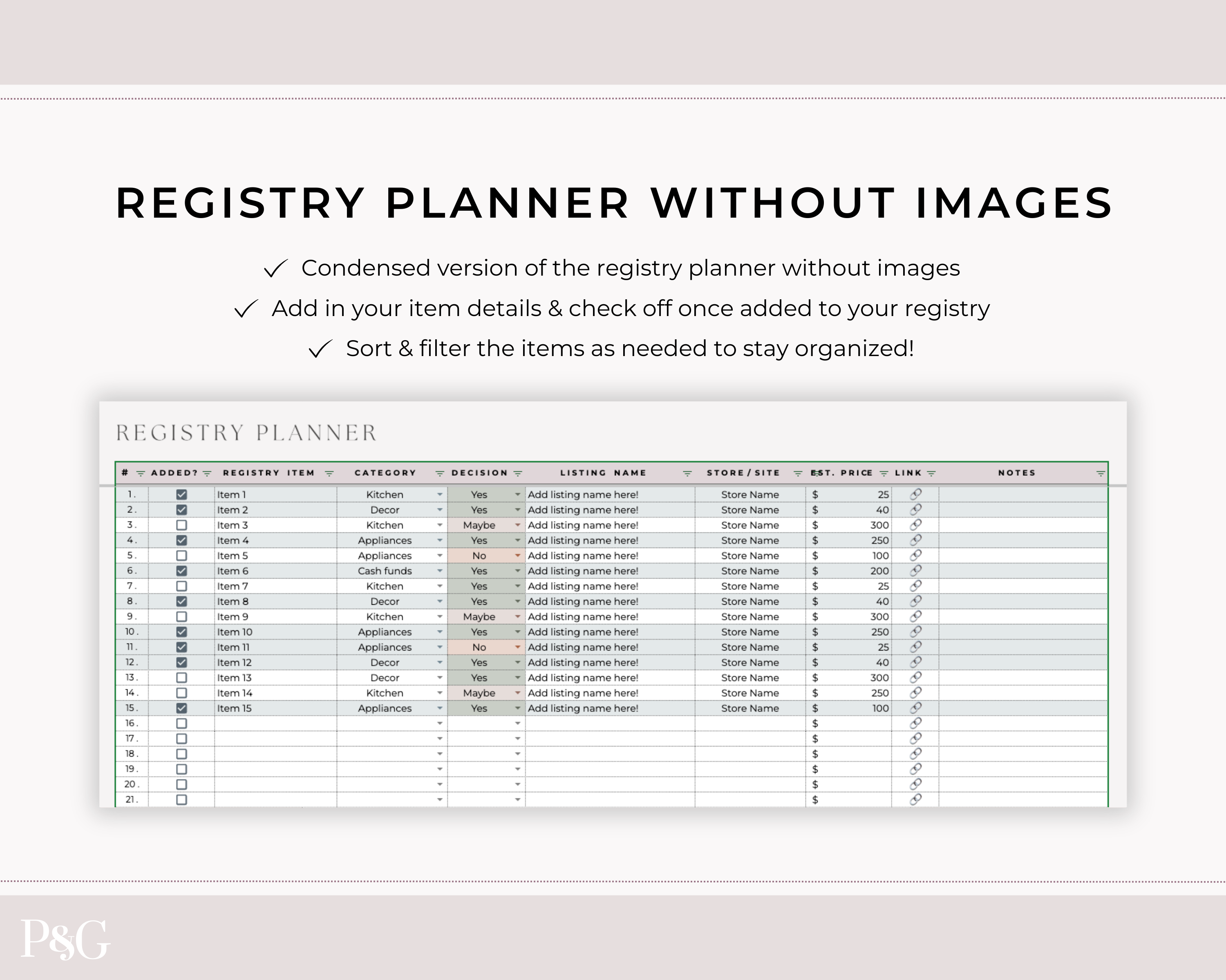 Wedding Registry Planner Template For Google Sheets