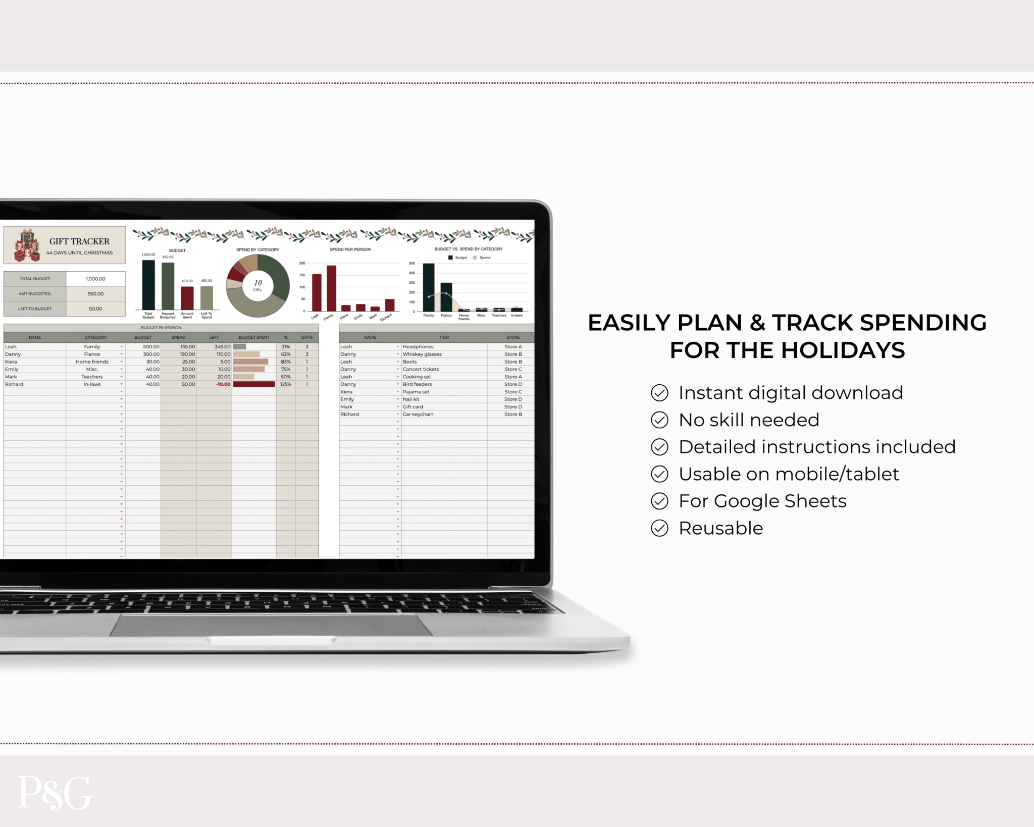 Christmas Planner Spreadsheet Template for Google Sheets - Palm & Grace