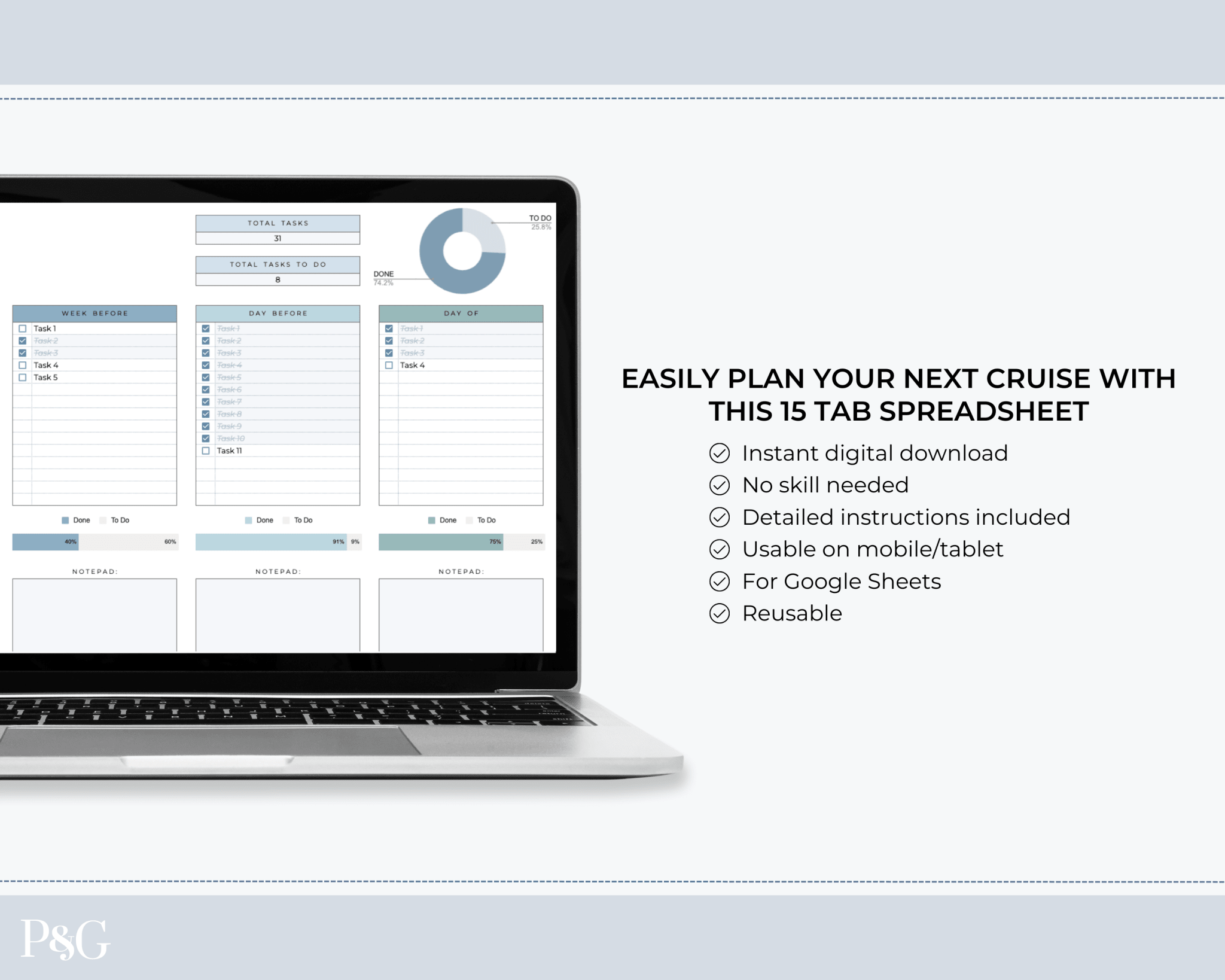Cruise Planner Spreadsheet for Google Sheets (Commercial Multi - Client License) - Palm & Grace