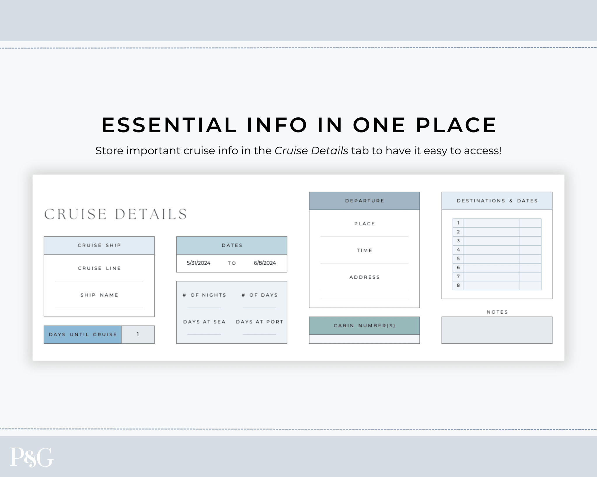 Cruise Planner Spreadsheet for Google Sheets (Commercial Multi - Client License) - Palm & Grace