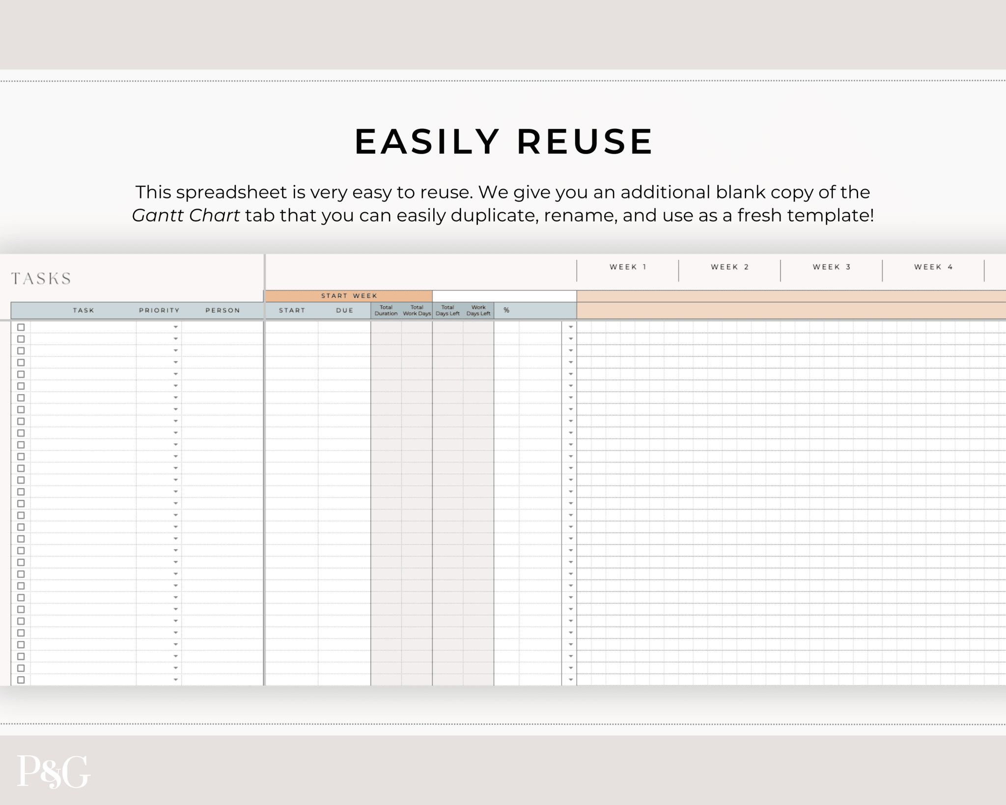 Gantt Chart To Do List Template for Google Sheets - Palm & Grace