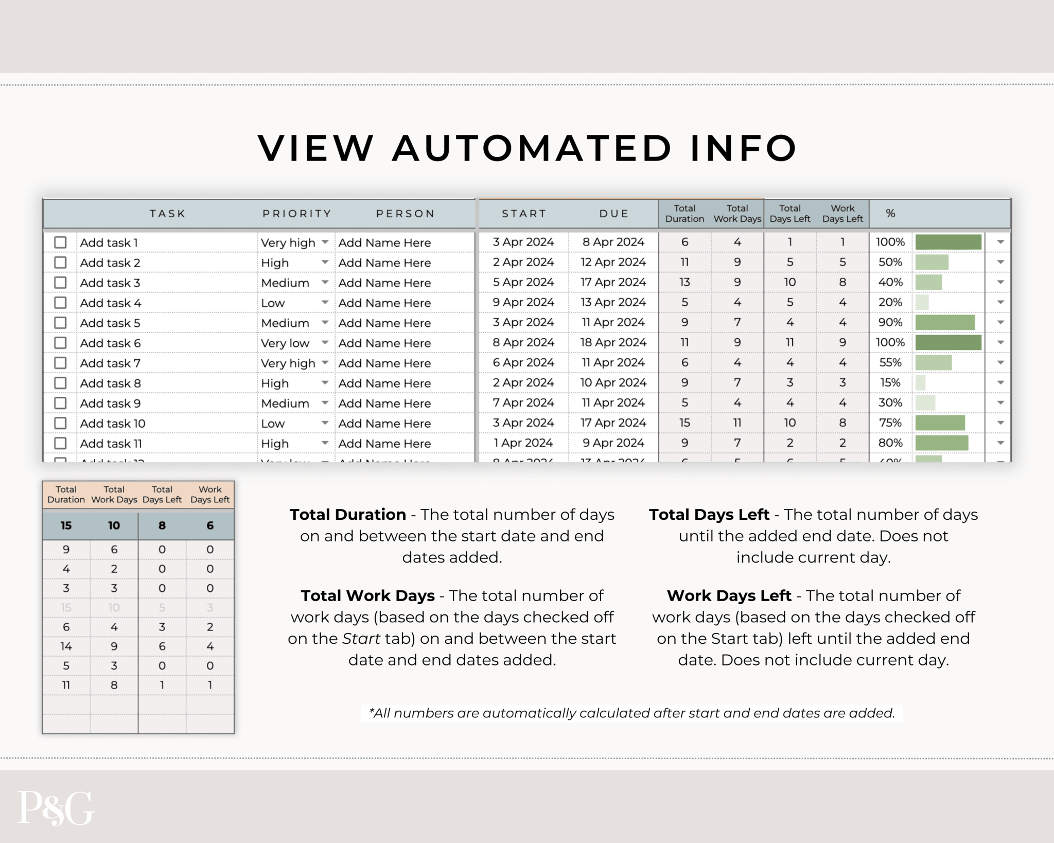Gantt Chart To Do List Template for Google Sheets - Palm & Grace