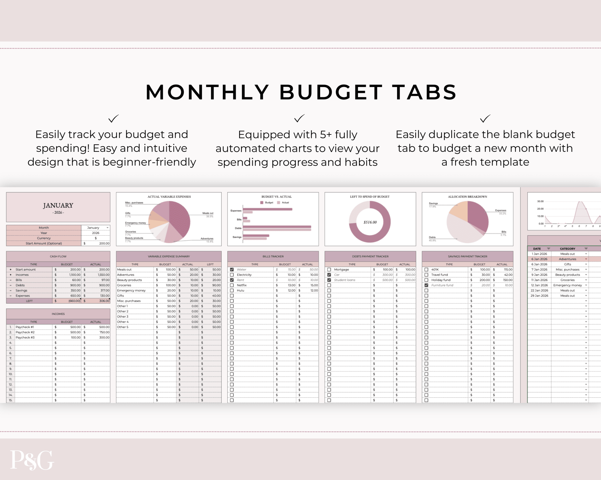 Monthly Budget Spreadsheet Template for Google Sheets - Palm & Grace