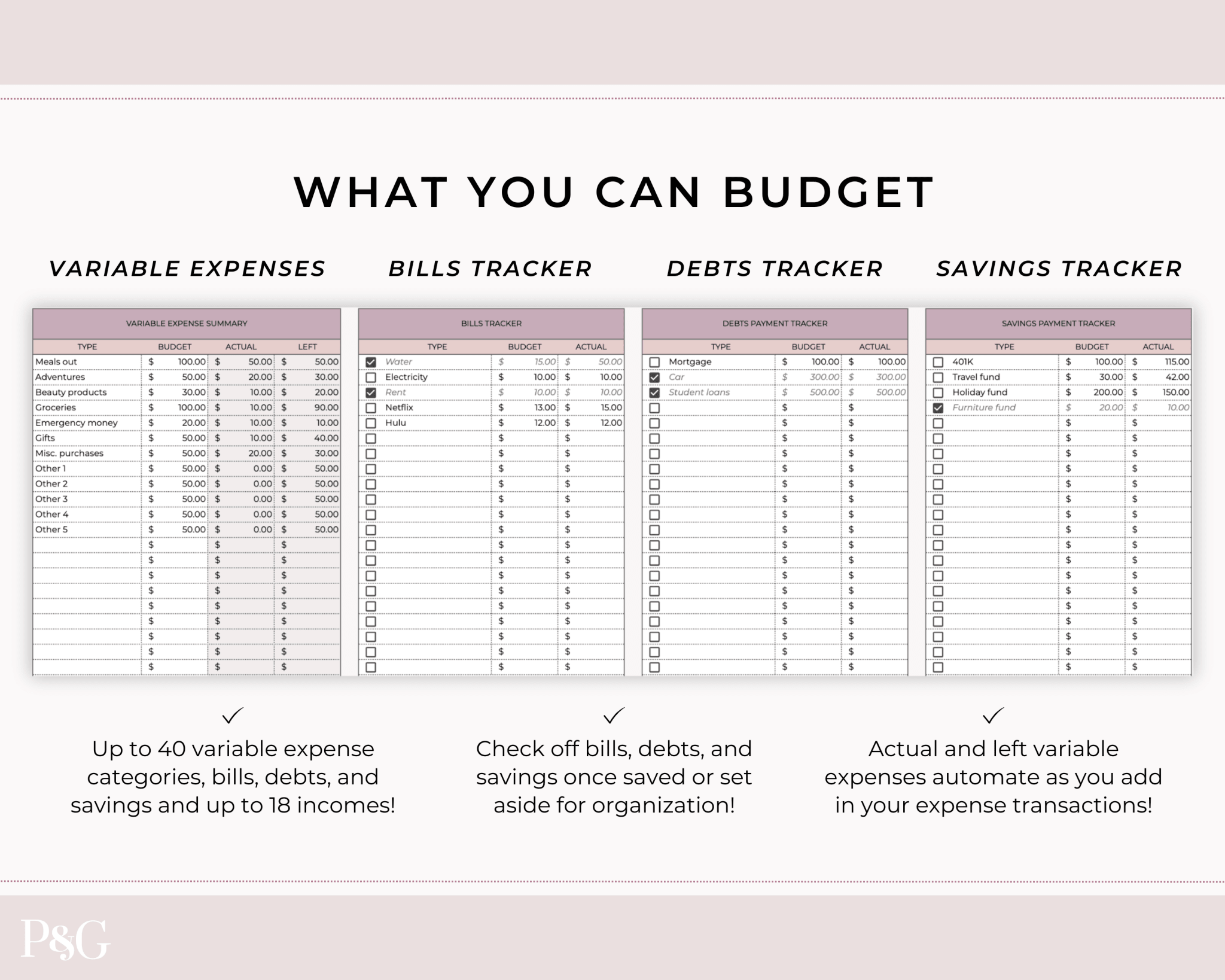 Monthly Budget Spreadsheet Template for Google Sheets - Palm & Grace