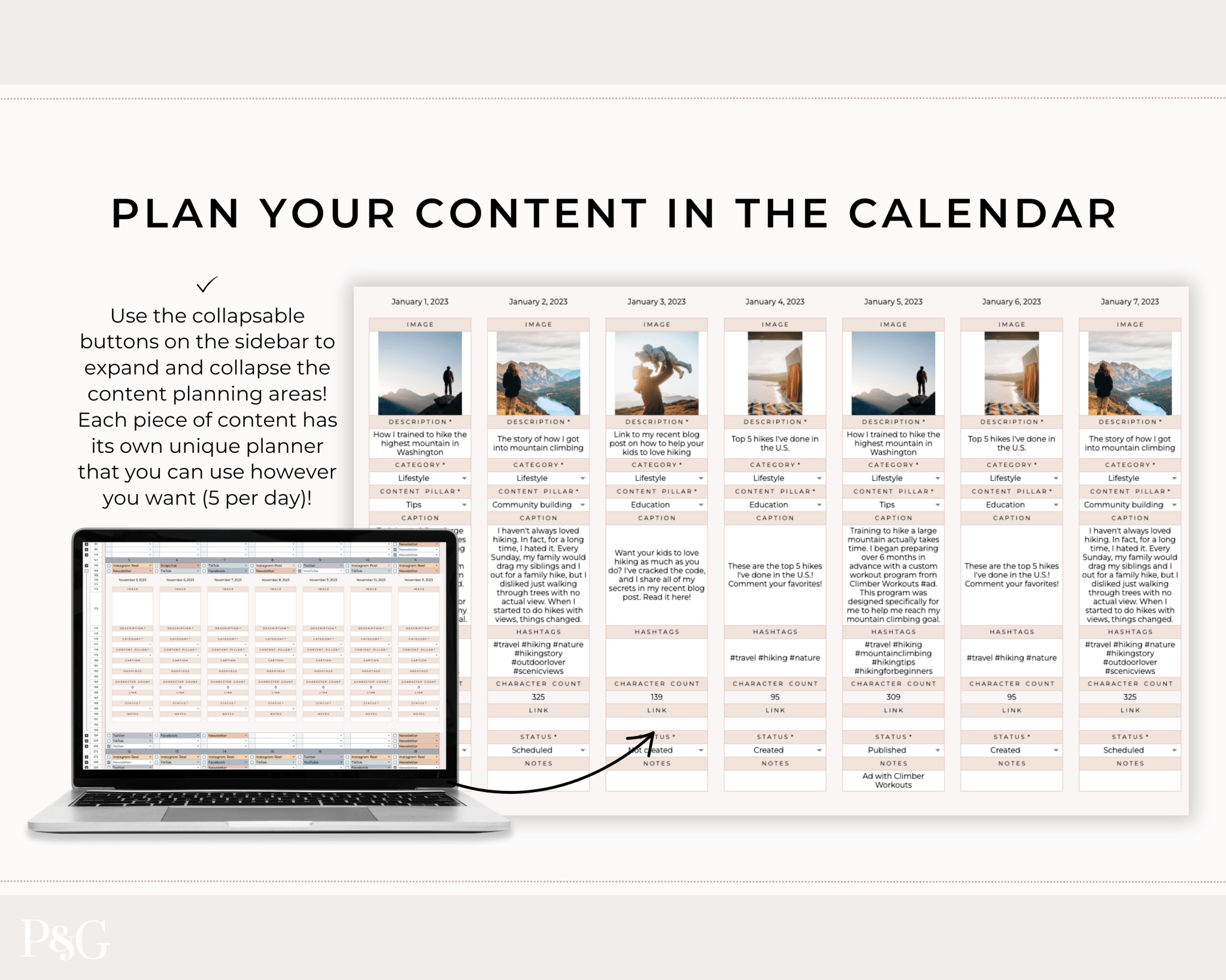 Monthly Social Media Content Calendar for Google Sheets - Palm & Grace