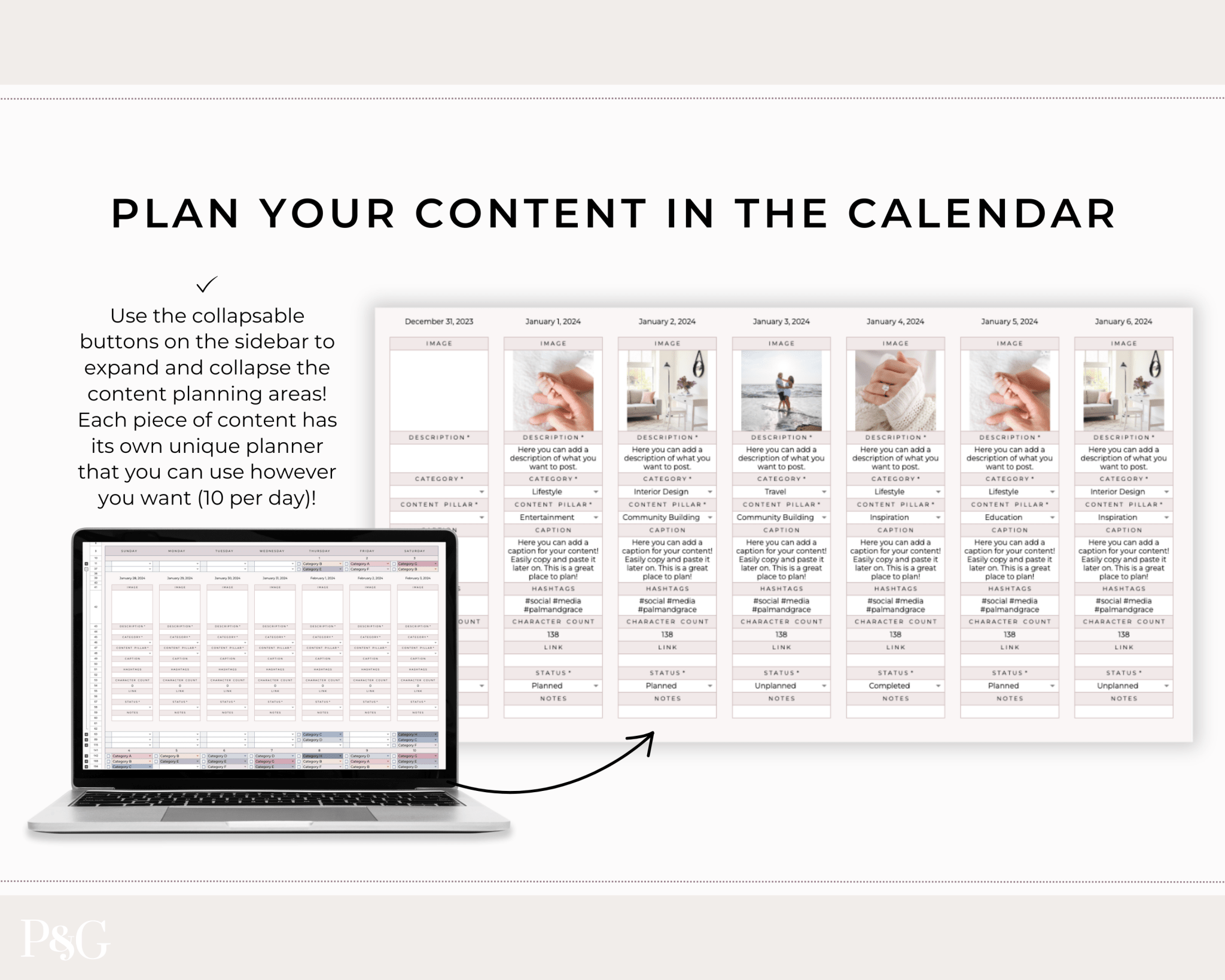 Monthly Social Media Content Calendar for Google Sheets - Palm & Grace