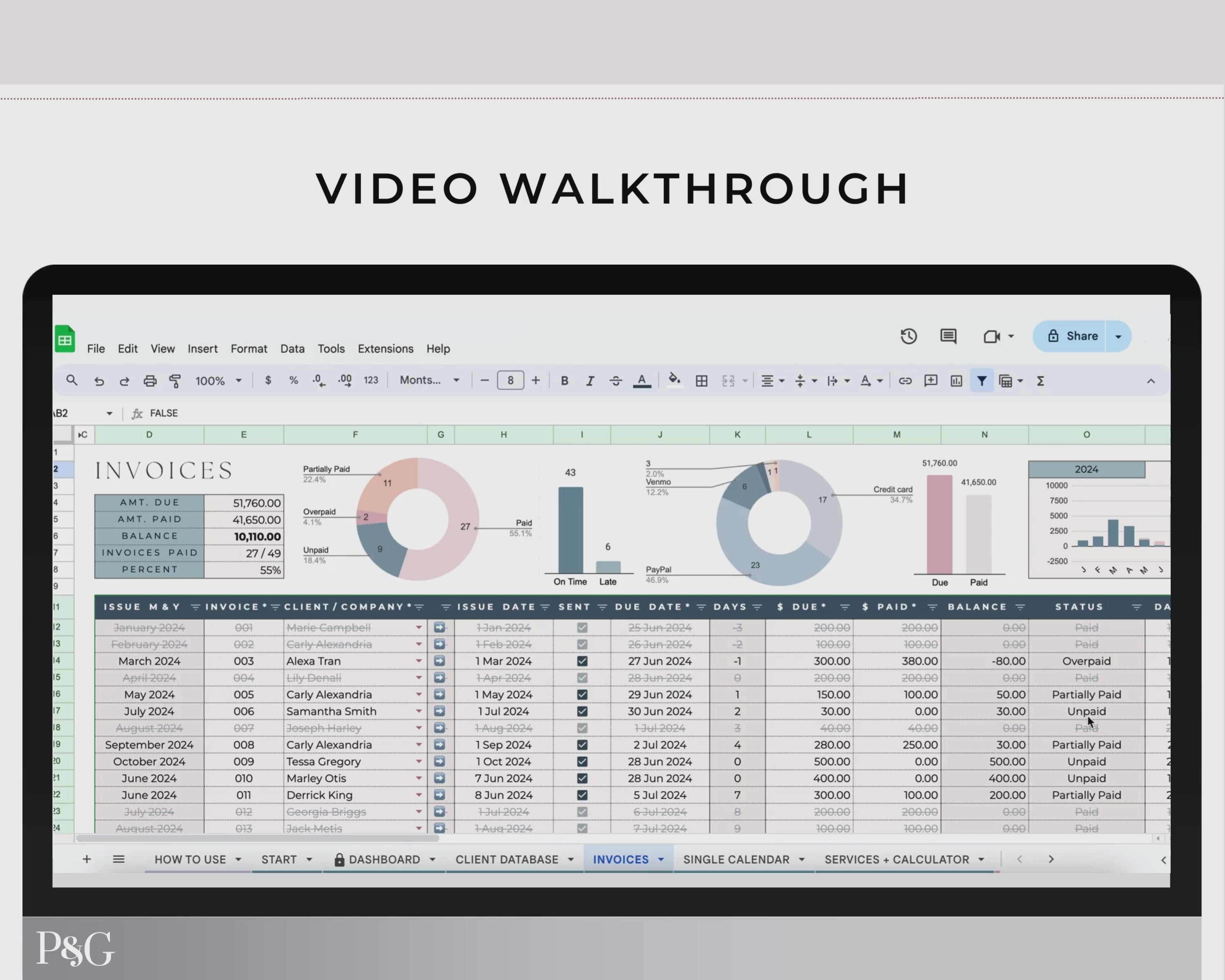 Invoice Tracker Spreadsheet for Google Sheets
