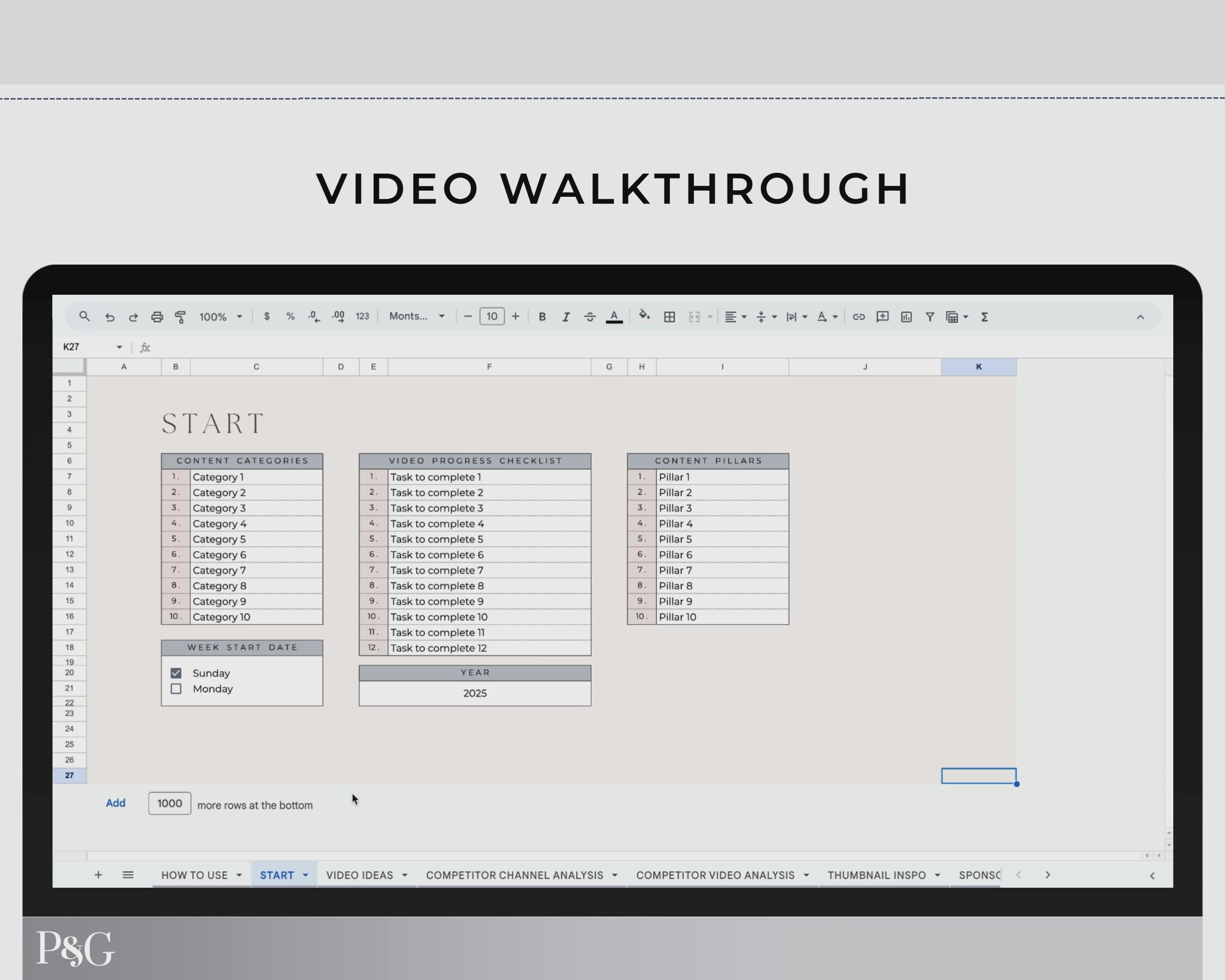 YouTube Planner Spreadsheet Template For Google Sheets
