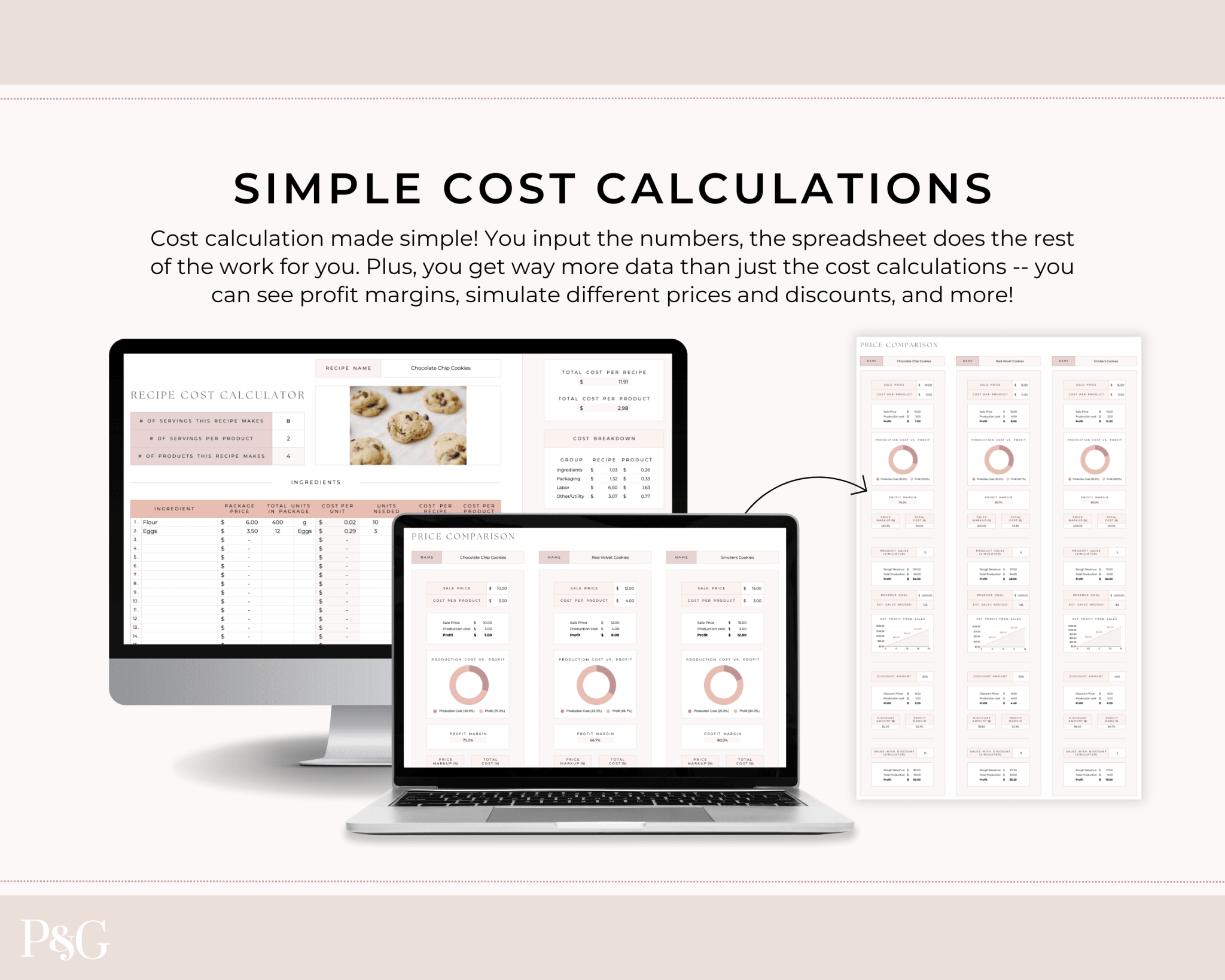 Recipe Cost Calculator Spreadsheet for Google Sheets - Palm & Grace