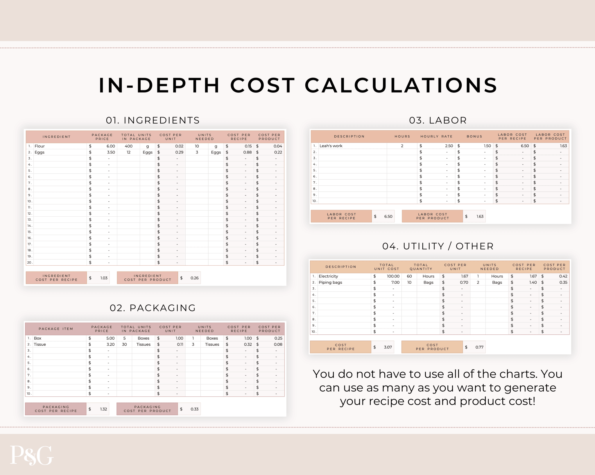 Recipe Cost Calculator Spreadsheet for Google Sheets - Palm & Grace