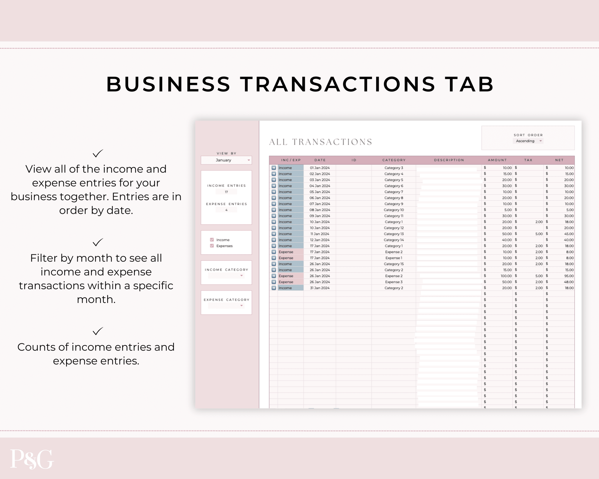 Small Business Bookkeeping Spreadsheet Template For Google Sheets - Palm & Grace