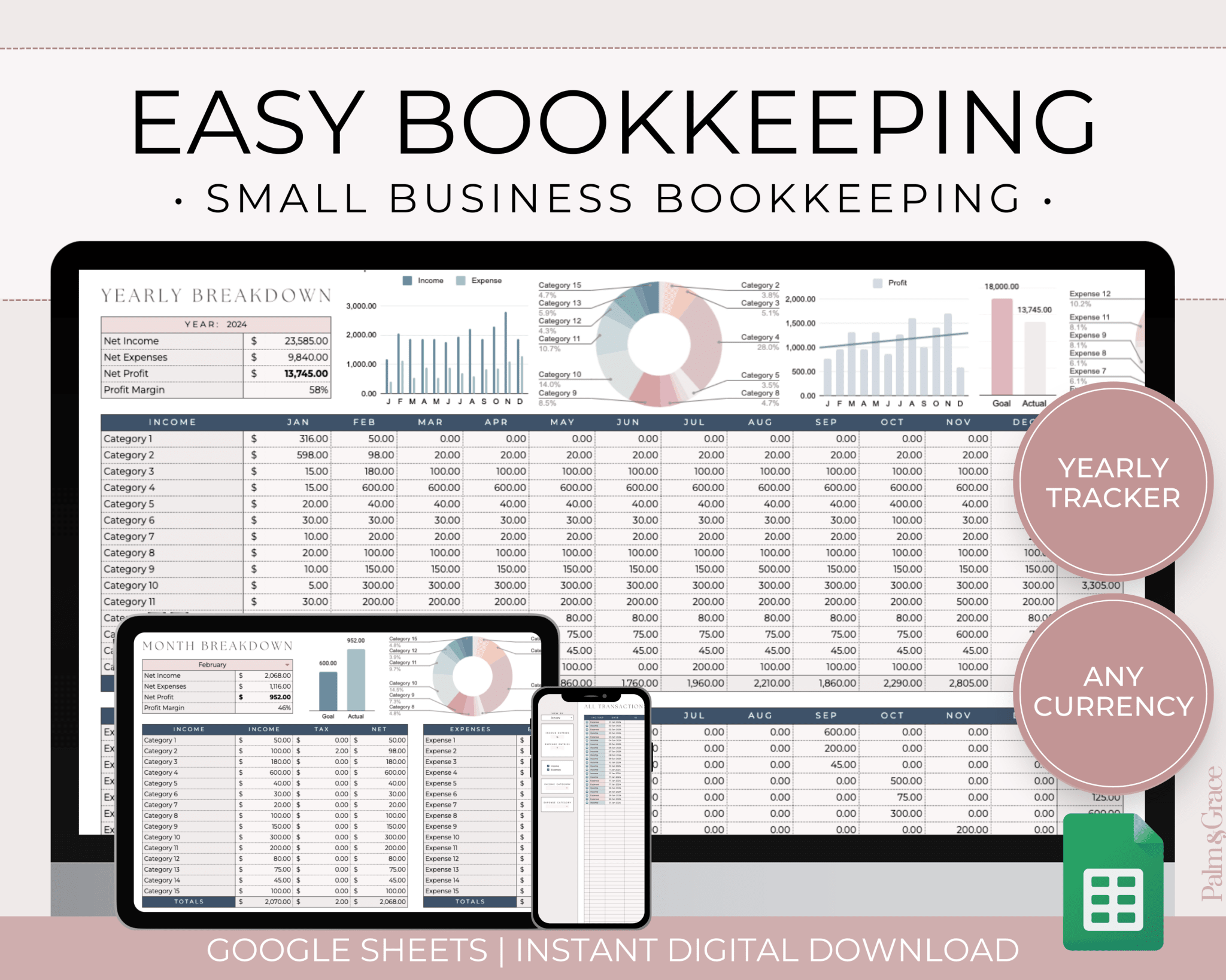 Small Business Bookkeeping Spreadsheet For Google Sheets – Palm & Grace