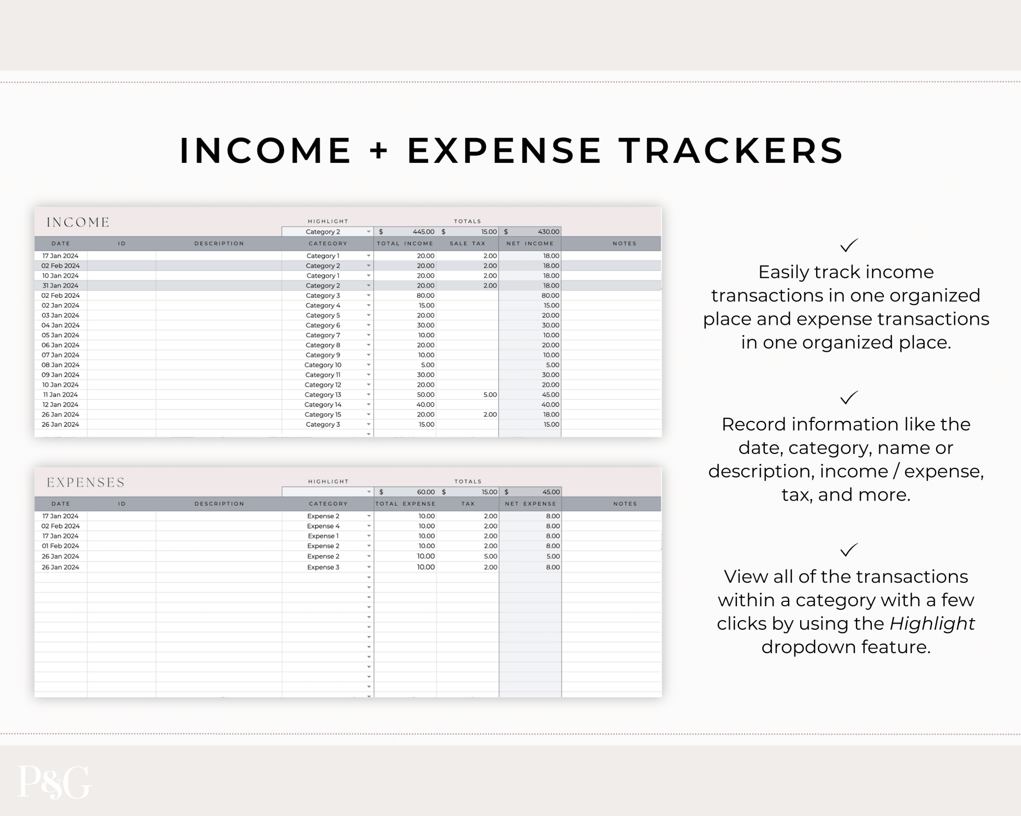 Small Business Bookkeeping Spreadsheet Template For Google Sheets - Palm & Grace