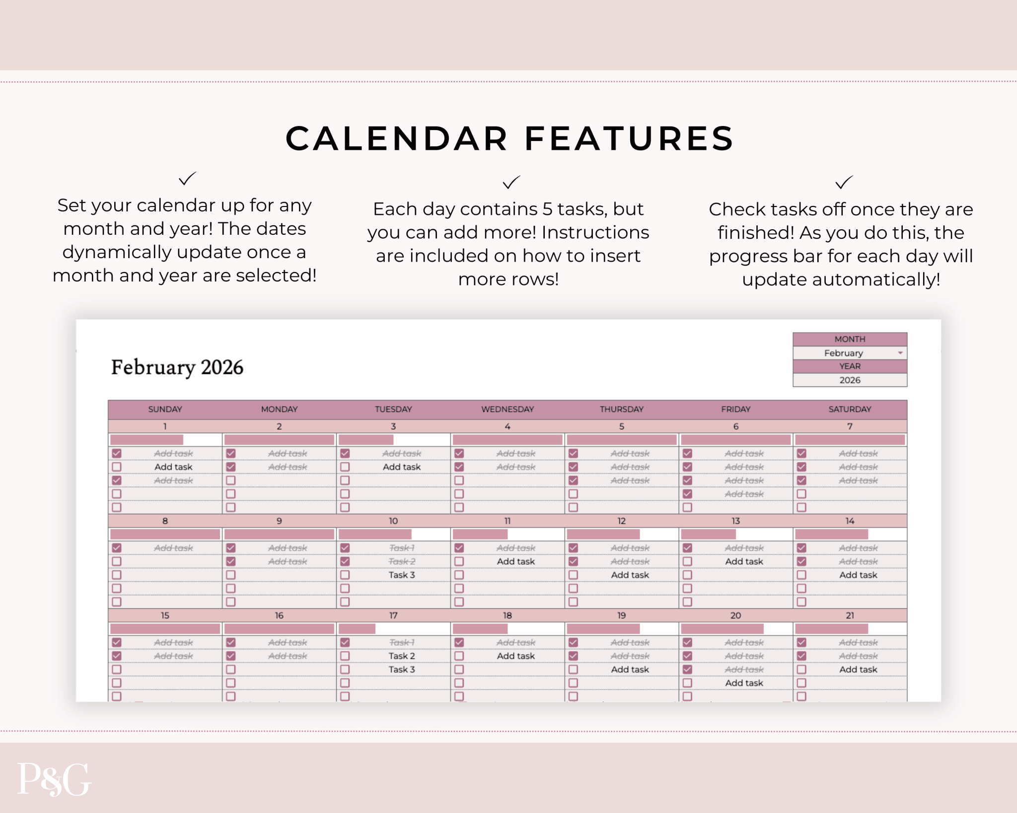 To - Do List Calendar Spreadsheet for Google Sheets - Palm & Grace