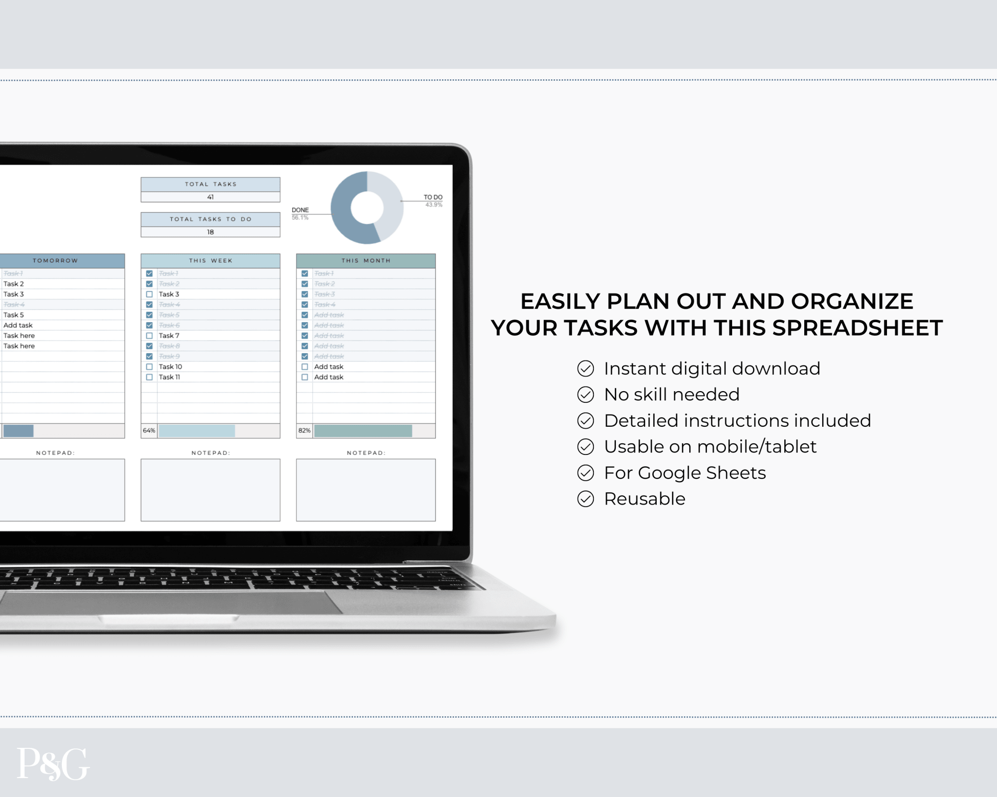 To Do List Spreadsheet Template for Google Sheets - Palm & Grace