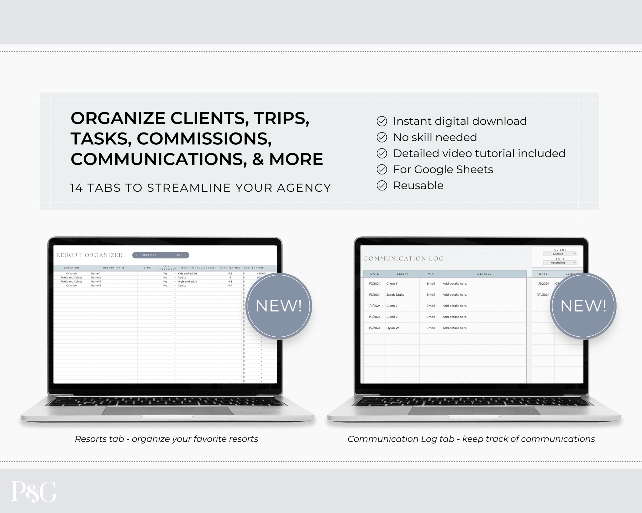 Travel Agent Planner Spreadsheet for Google Sheets - Palm & Grace