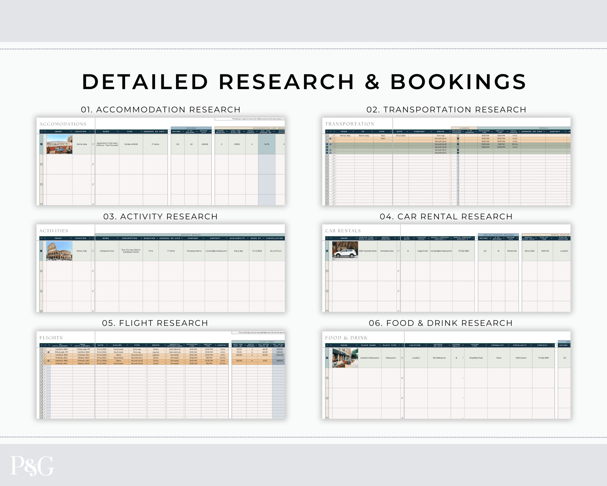 Travel Planner Spreadsheet Template for Google Sheets (Commercial Multi - Client License) - Palm & Grace