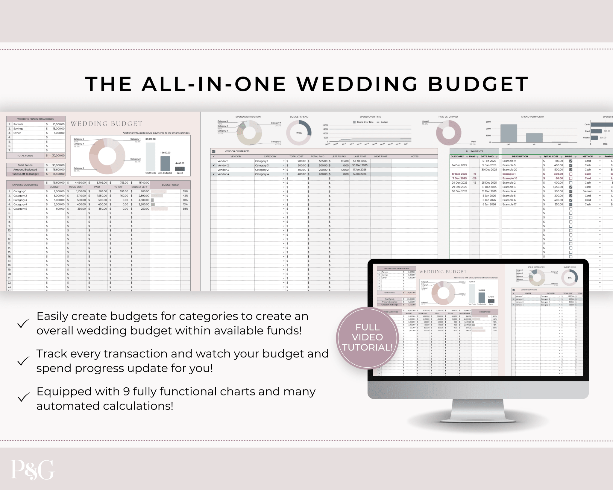 Wedding Budget Spreadsheet Template for Google Sheets (Version 2.0) - Palm & Grace