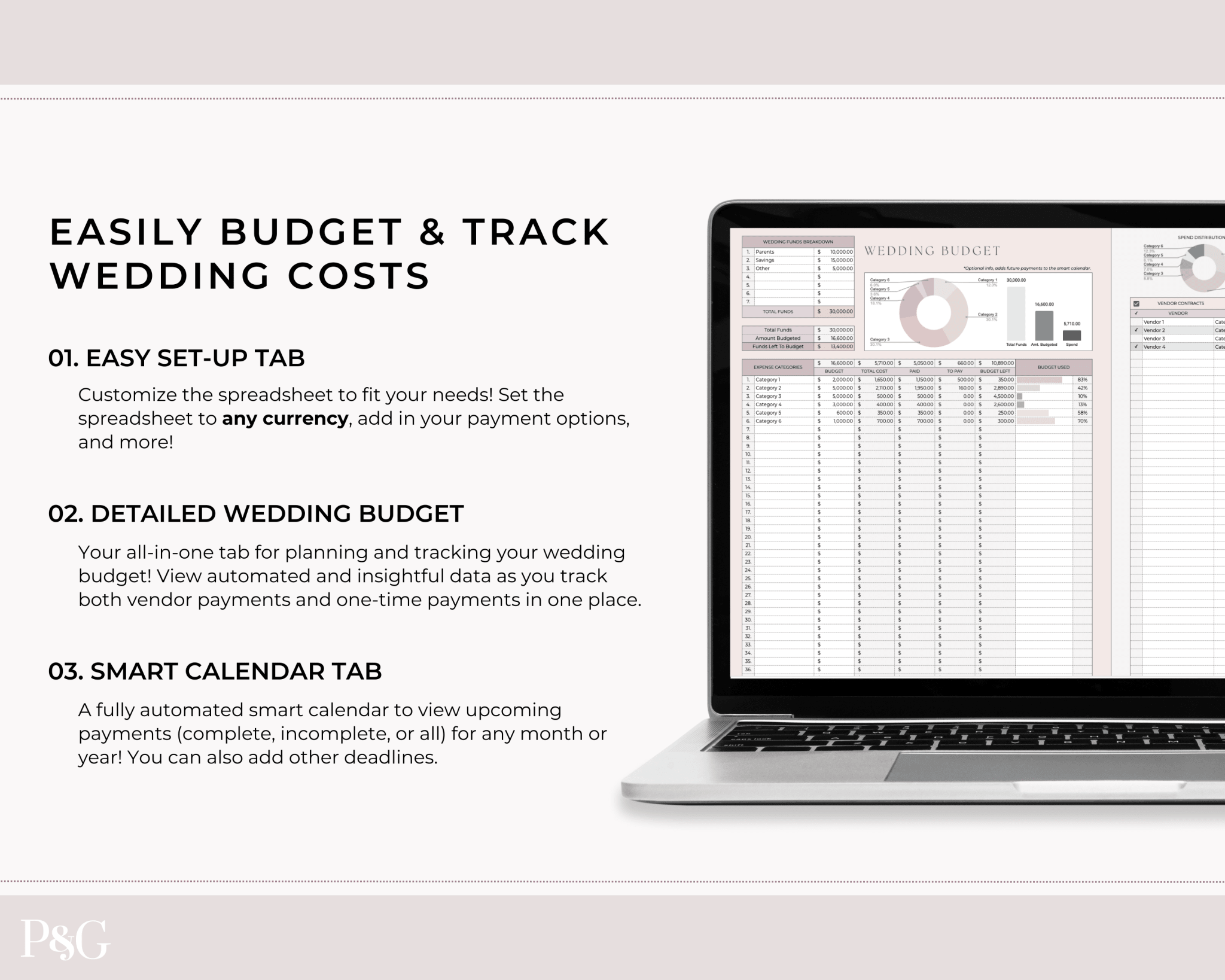 Wedding Budget Spreadsheet Template for Google Sheets (Version 2.0) - Palm & Grace