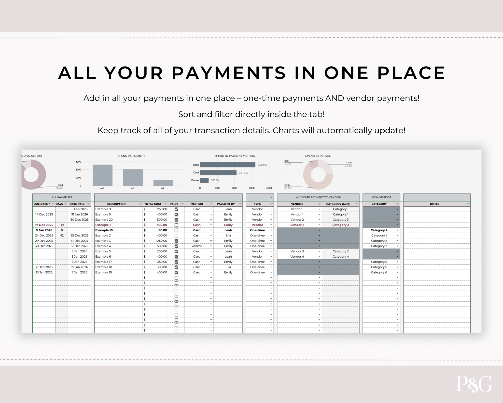 Wedding Budget Spreadsheet Template for Google Sheets (Version 2.0) - Palm & Grace