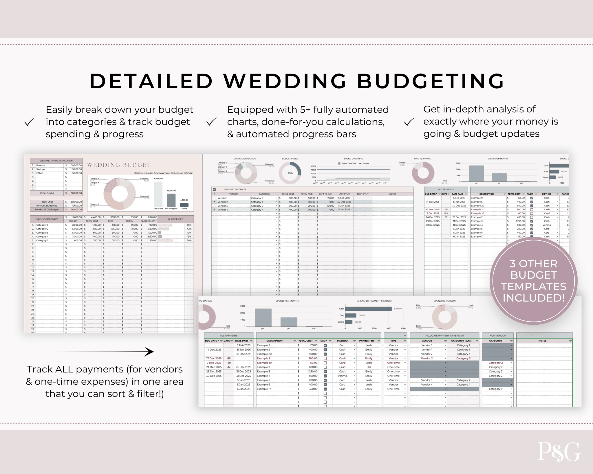 Wedding Planner Spreadsheet Template For Google Sheets (Commercial Multi - Client License) - Palm & Grace