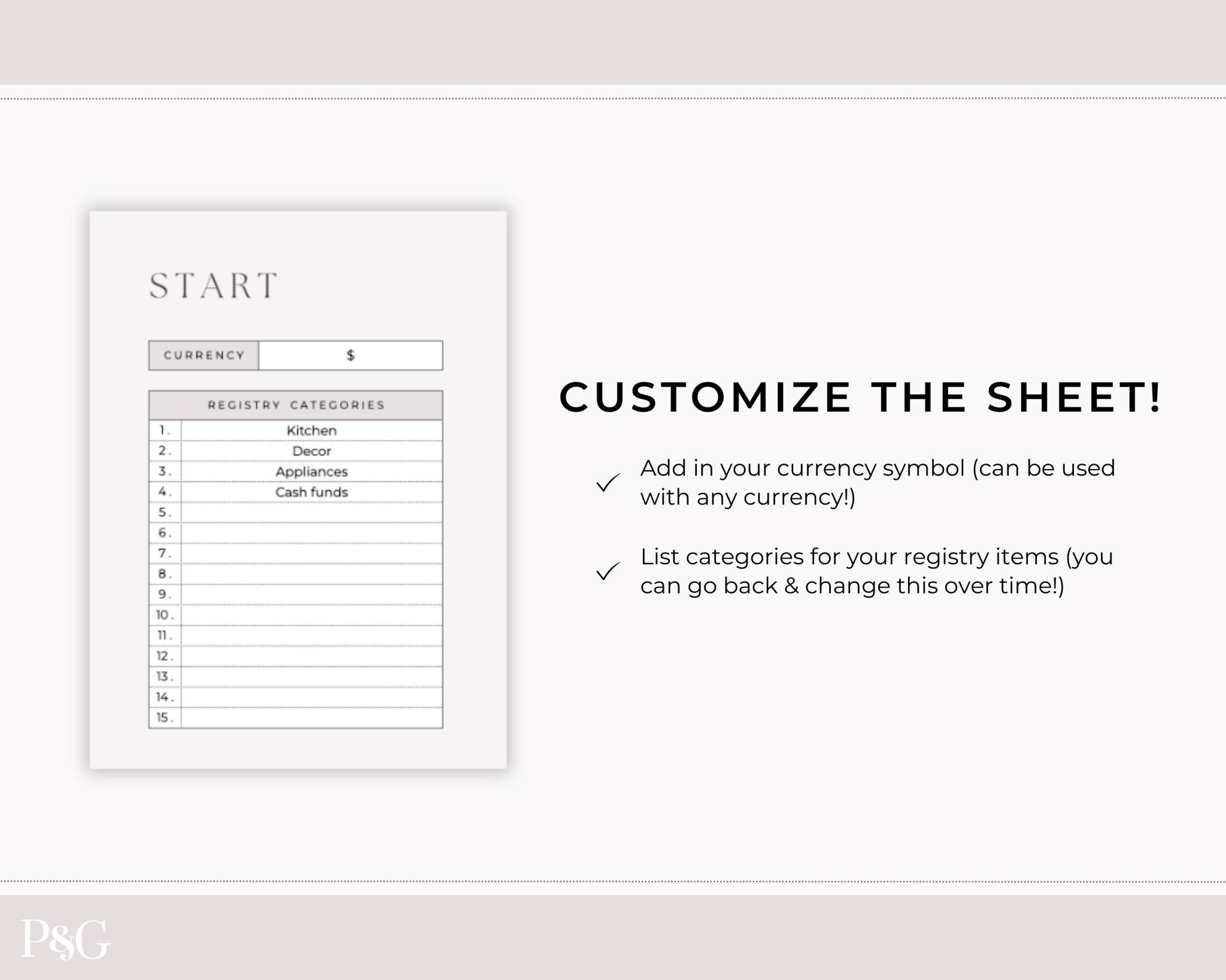 Wedding Registry Planner Template For Google Sheets - Palm & Grace