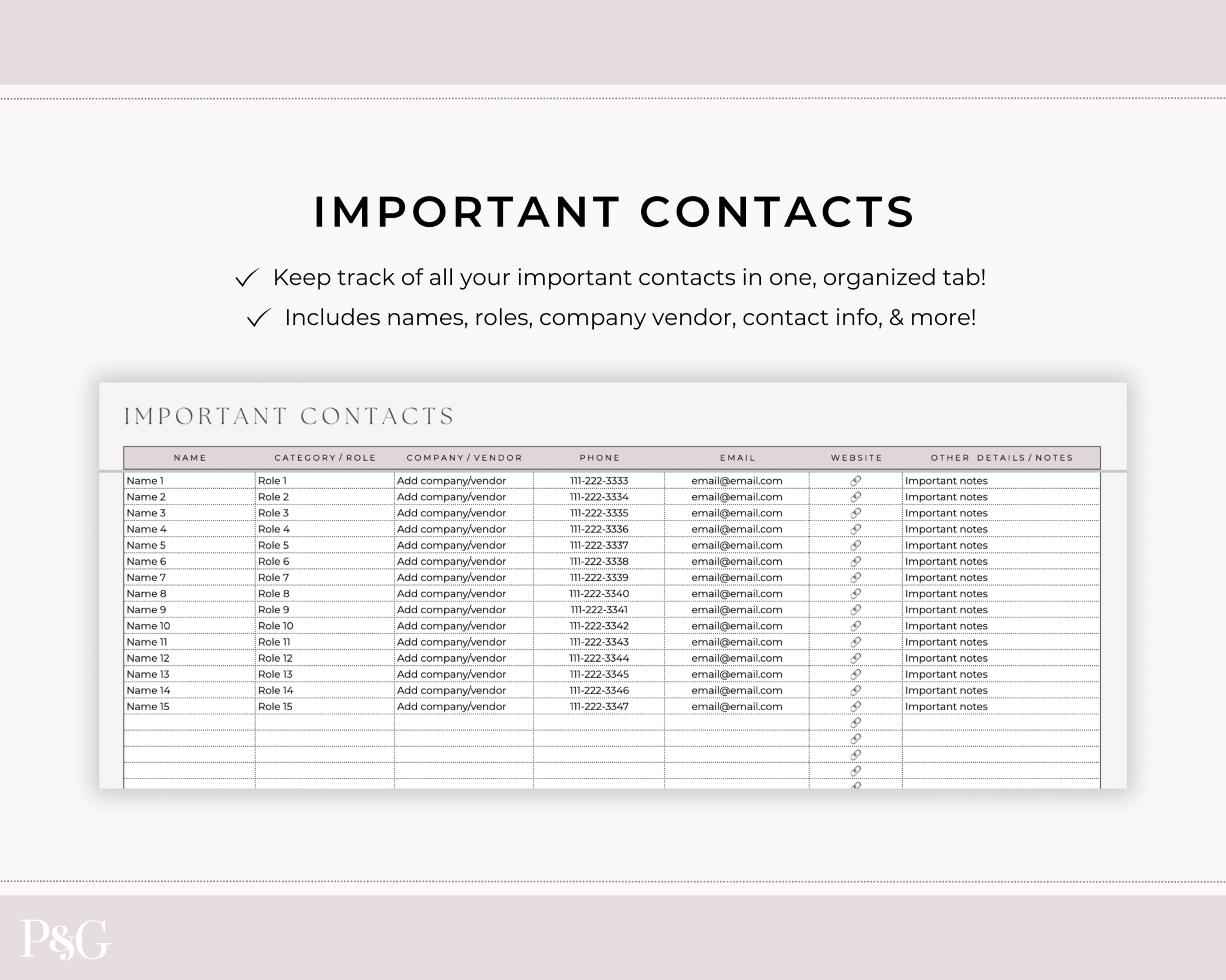 Wedding Venue and Vendor Comparison Spreadsheet for Google Sheets - Palm & Grace