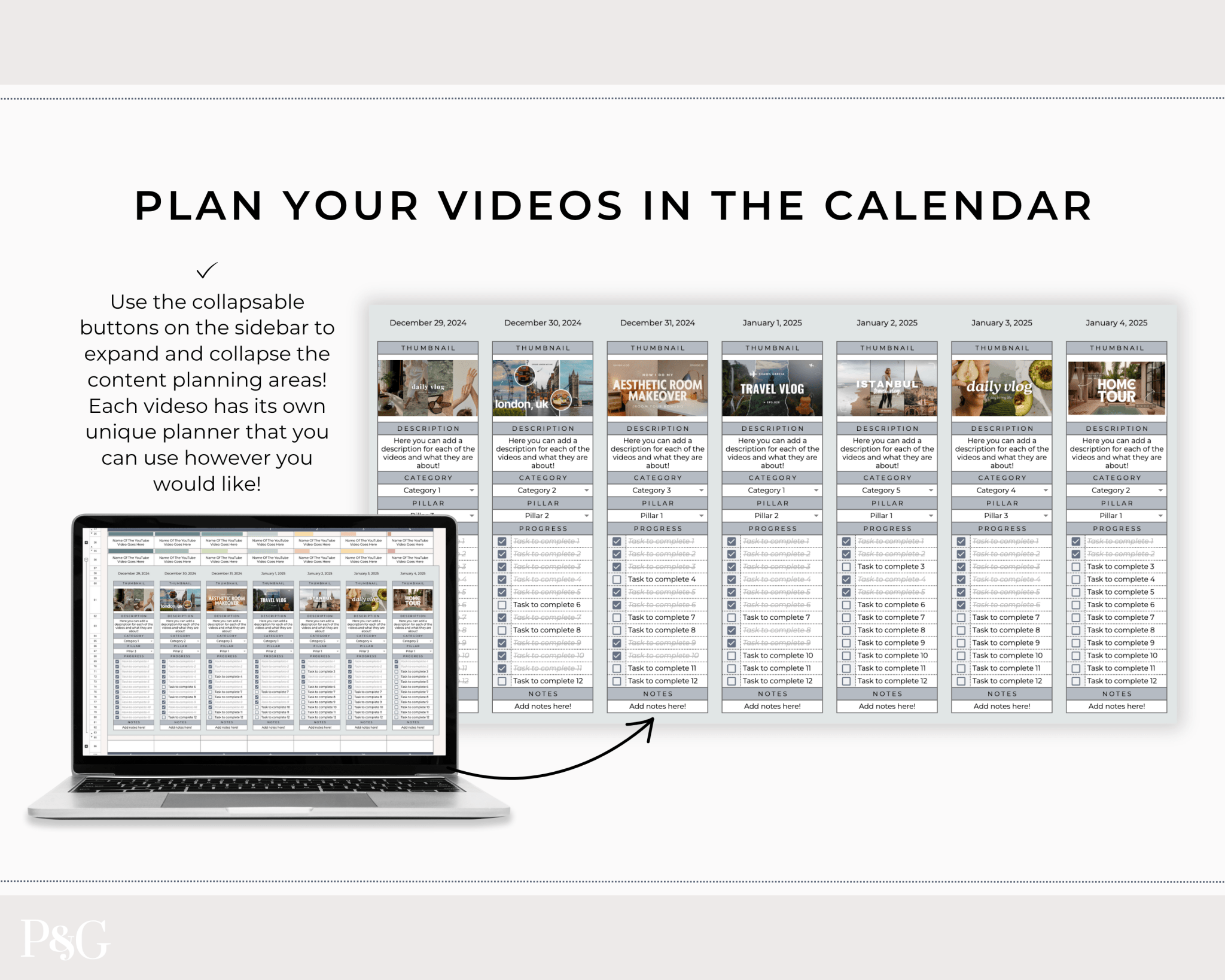 YouTube Planner Spreadsheet Template For Google Sheets - Palm & Grace