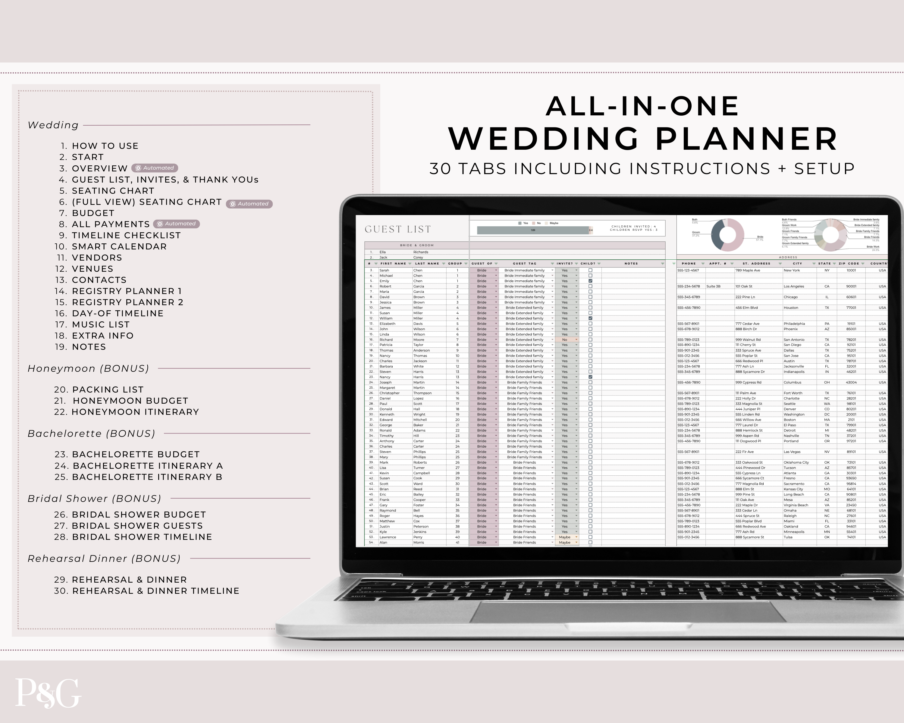 Wedding Planner Spreadsheet Template For Google Sheets (Commercial Multi-Client License)