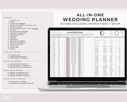 Wedding Planner Spreadsheet Template For Google Sheets (Commercial Multi-Client License)