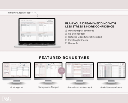 Wedding Planner Spreadsheet Template For Google Sheets (Commercial Multi-Client License)