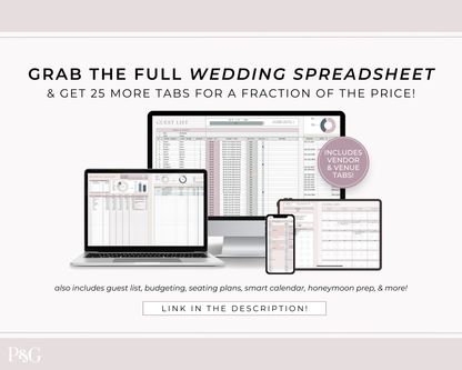 Wedding Venue and Vendor Comparison Spreadsheet for Google Sheets