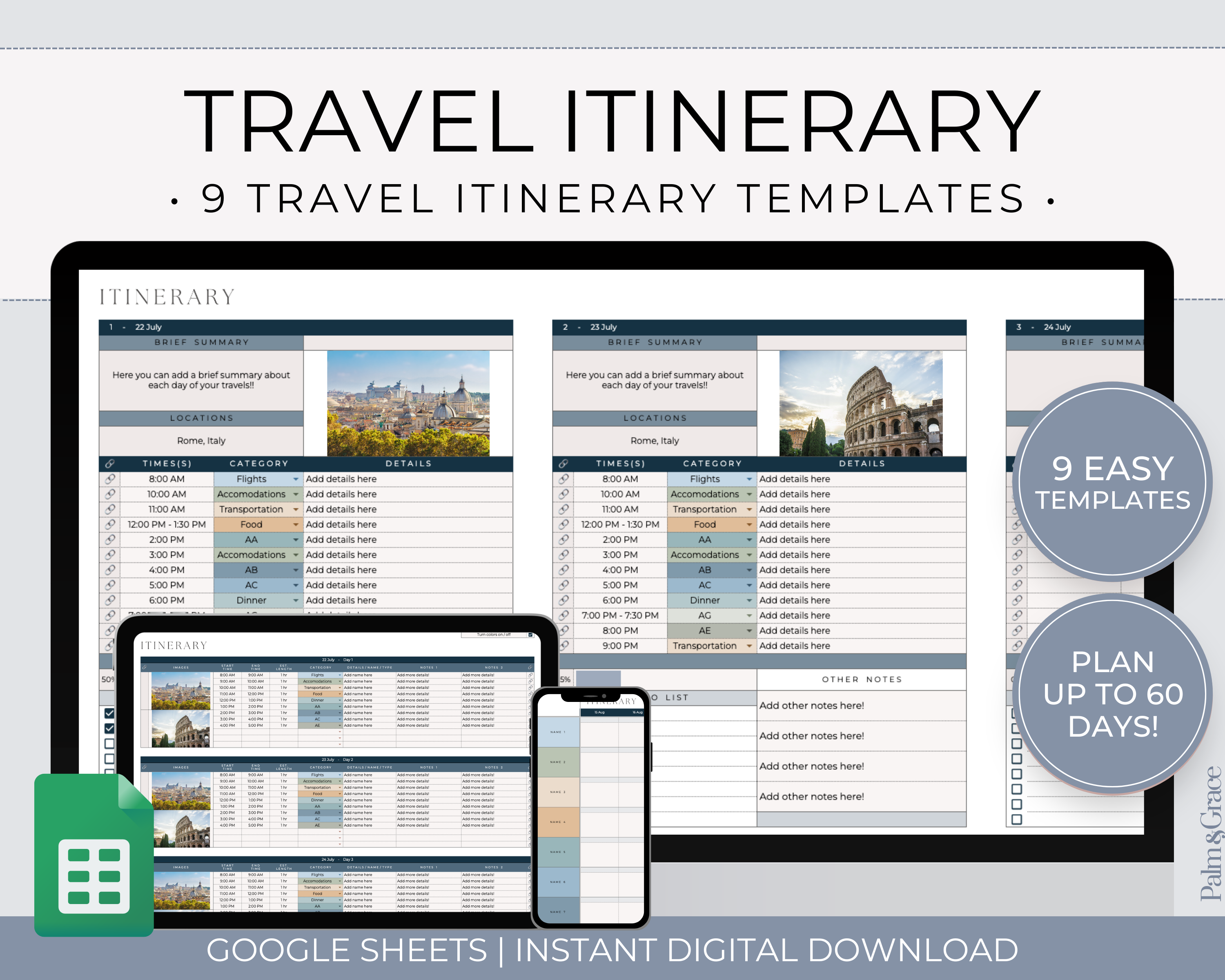 Travel Itinerary Templates for Google Sheets