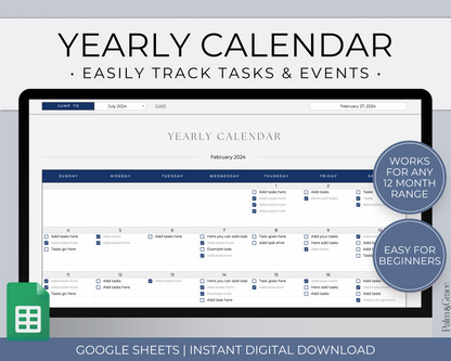 Yearly Calendar Spreadsheet Template for Google Sheets