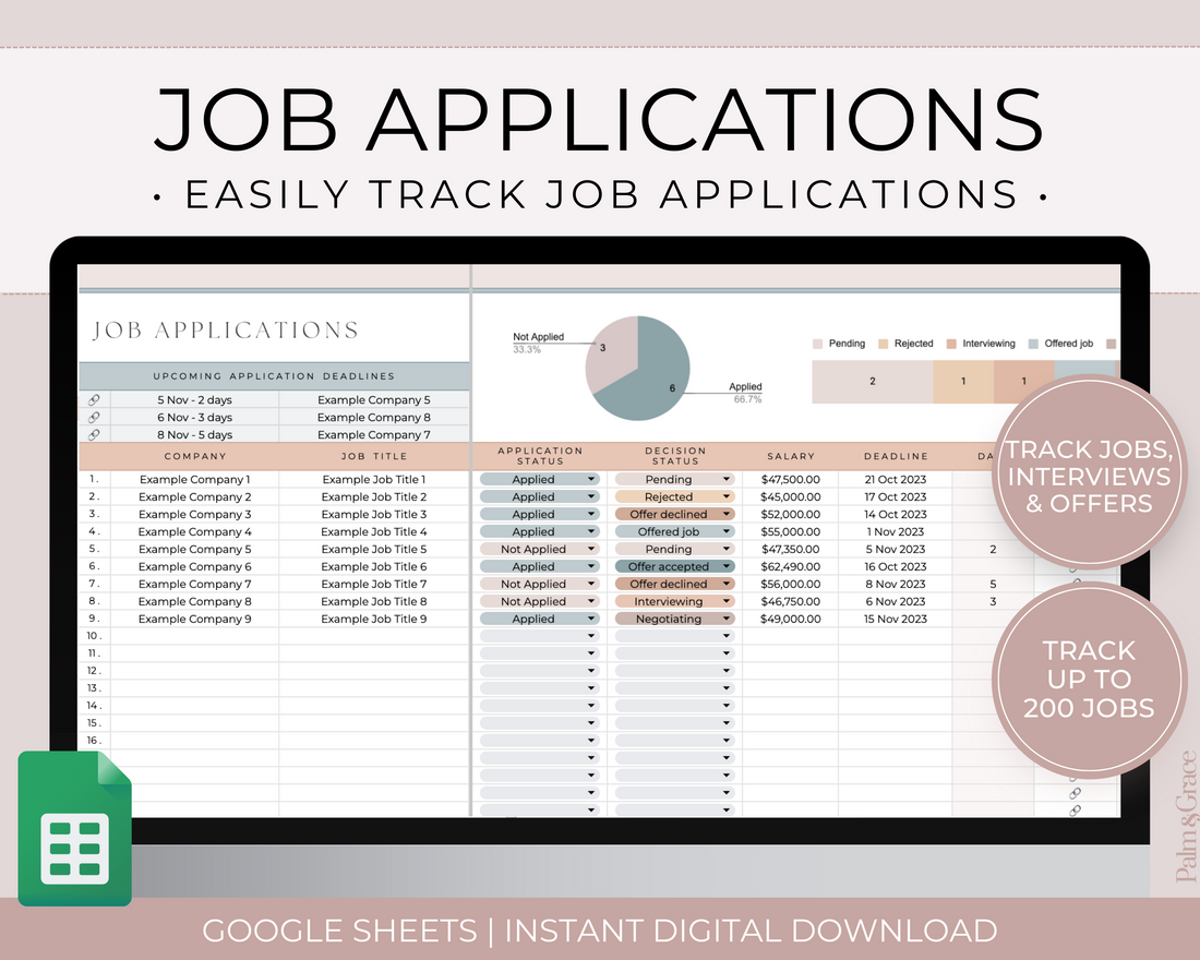 Job application tracker Google Sheets