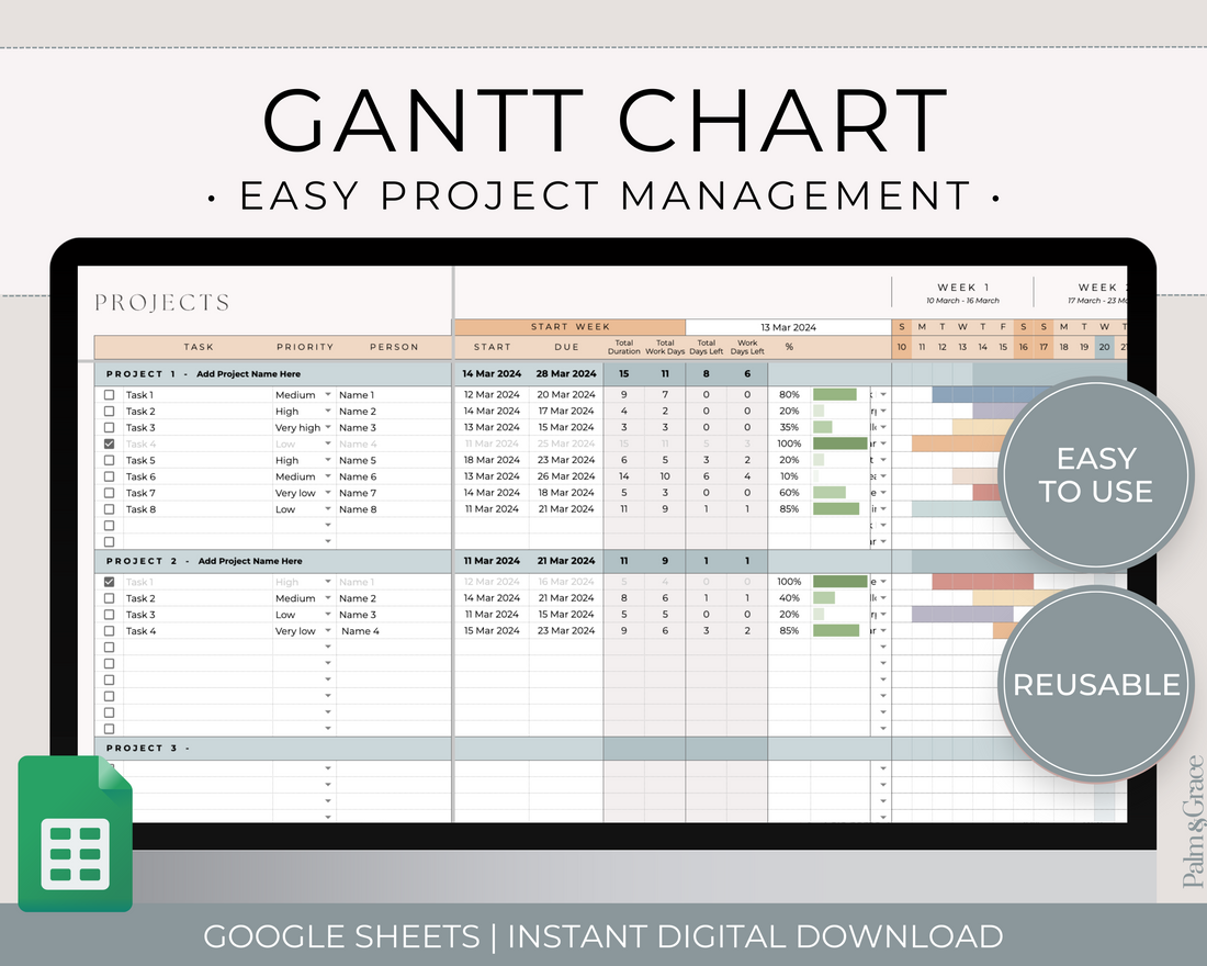 Gantt chart Google Sheets template