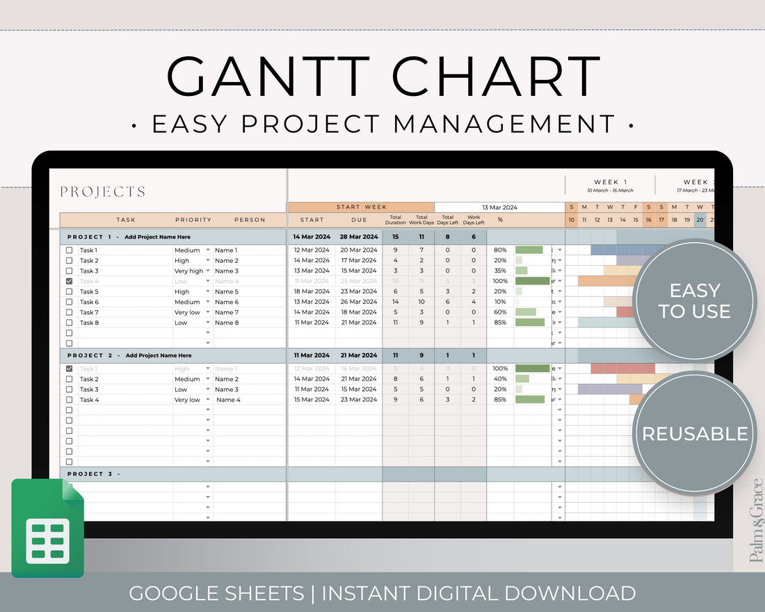 Gantt Chart Project Management Template for Google Sheets