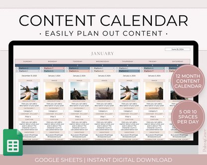 Social media content calendar