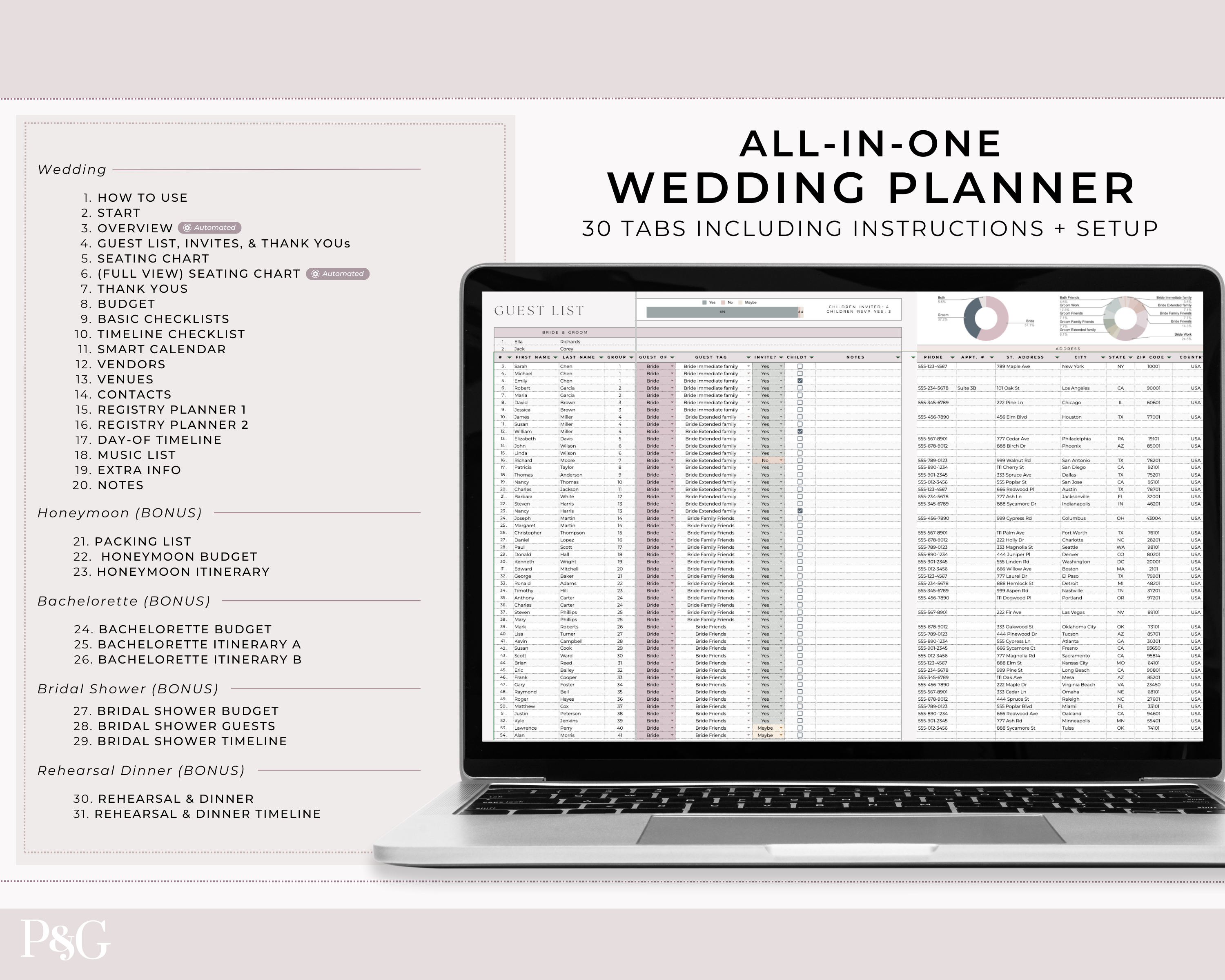 Wedding Planner Spreadsheet Template For Google Sheets (Commercial Multi-Client License)