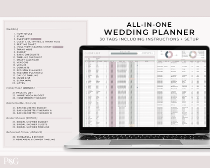 Wedding Planner Spreadsheet Template For Google Sheets (Commercial Multi-Client License)