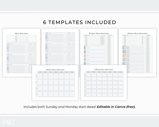 Meal Rotation Printable Templates – Palm & Grace
