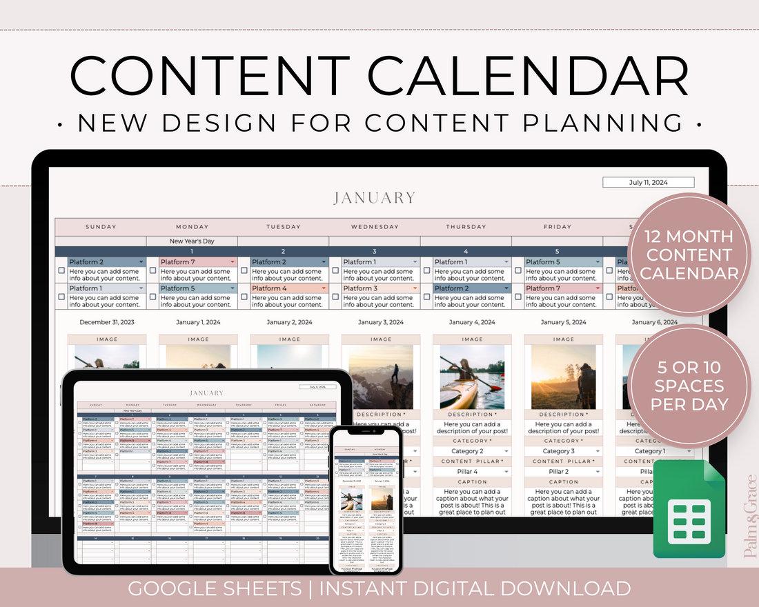 Social media content calendar for Google Sheets