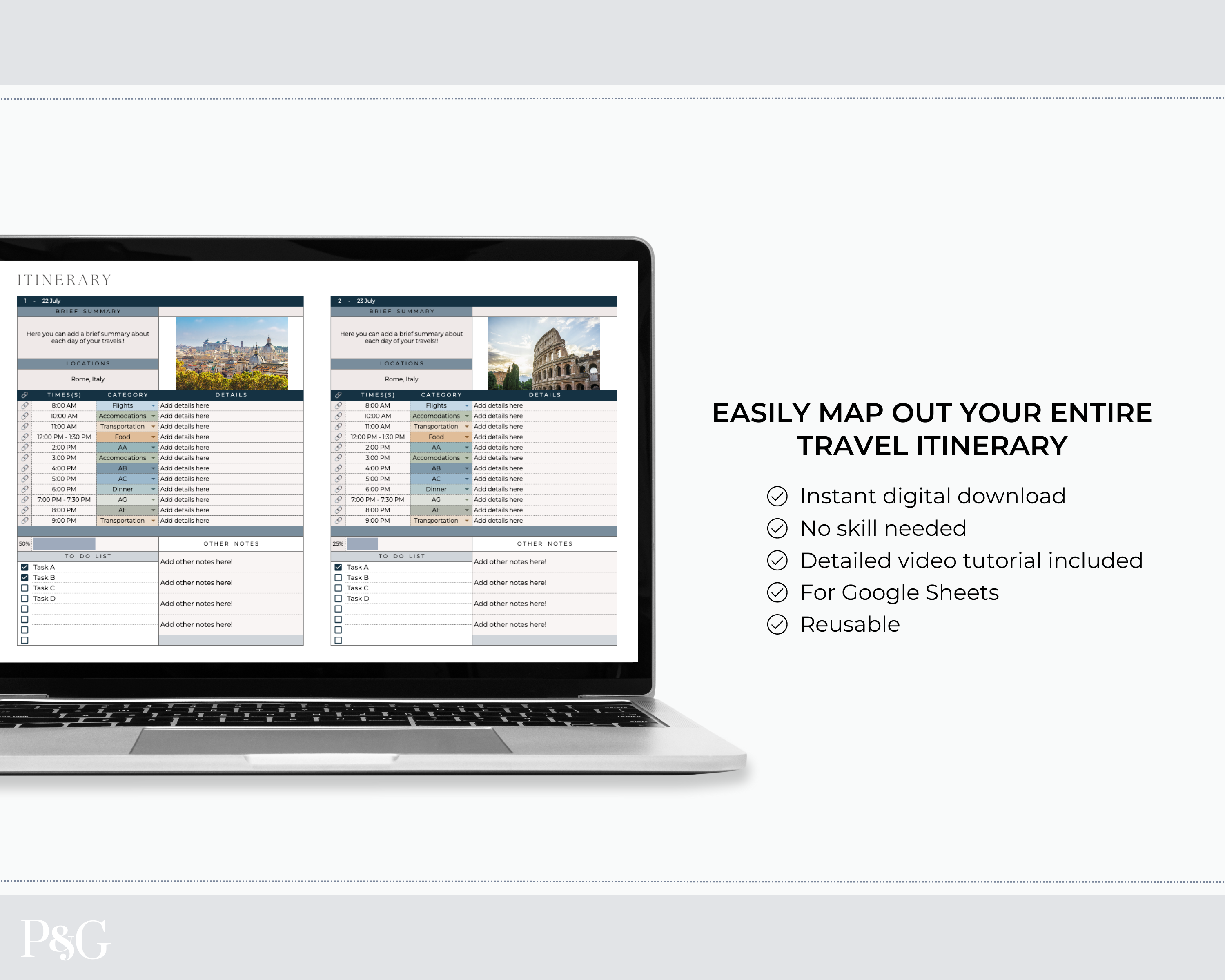 Travel Itinerary Templates for Google Sheets