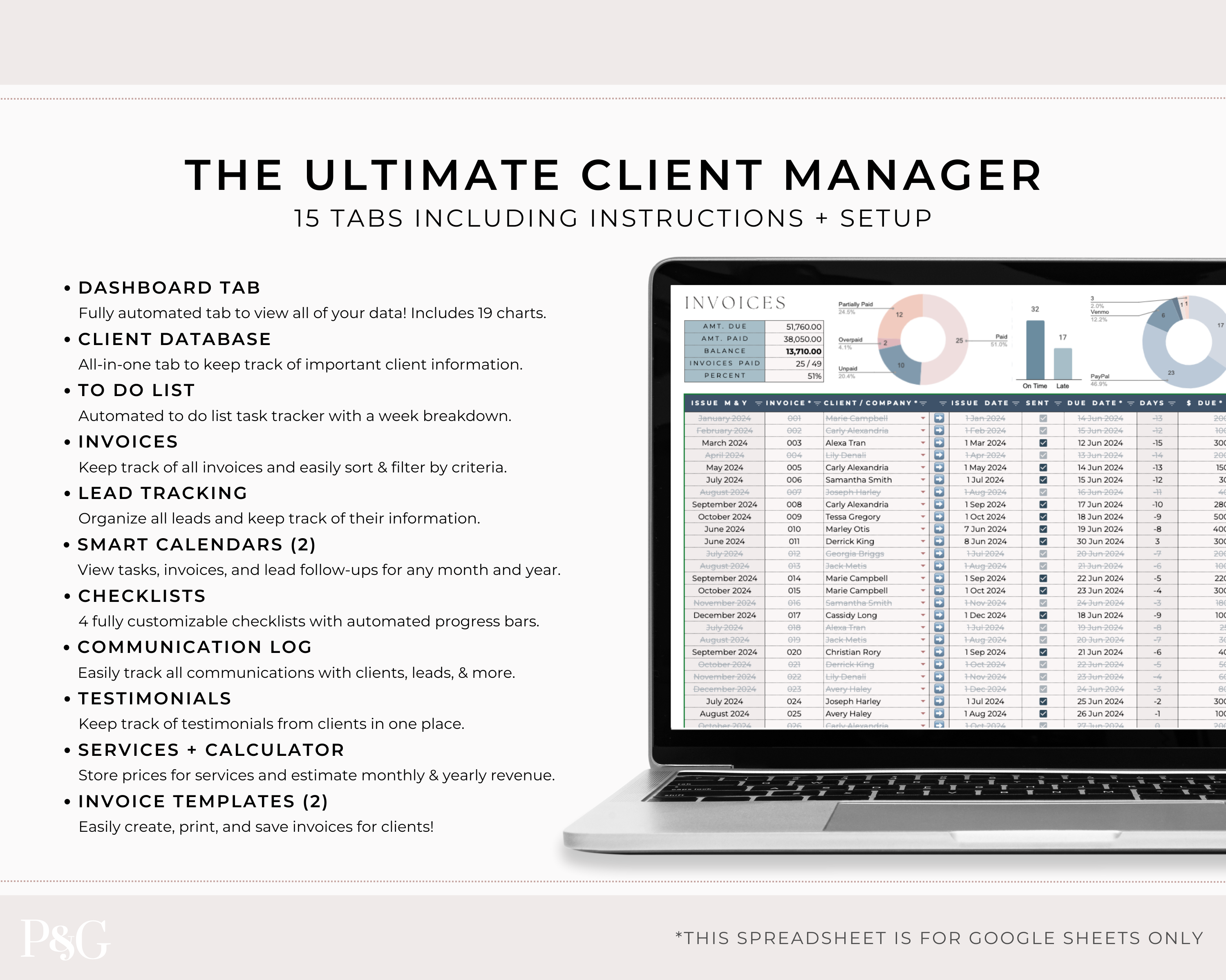 Client Tracker Spreadsheet Template for Google Sheets